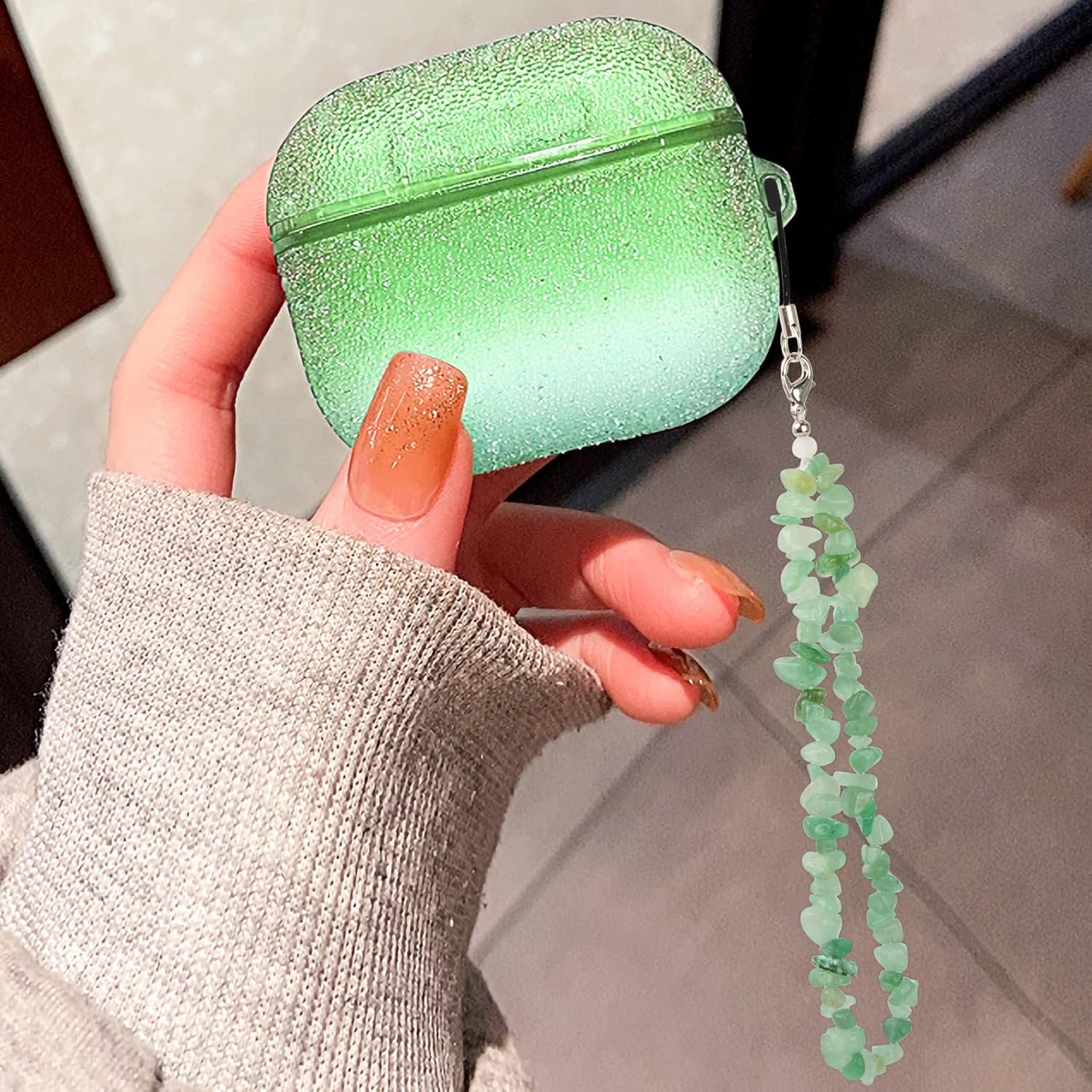 BEACE Dijes para teléfonocorrea de cadena para mujeres y niñas, funda para teléfono celular, correa de muñeca, dijes de piedras preciosas naturales