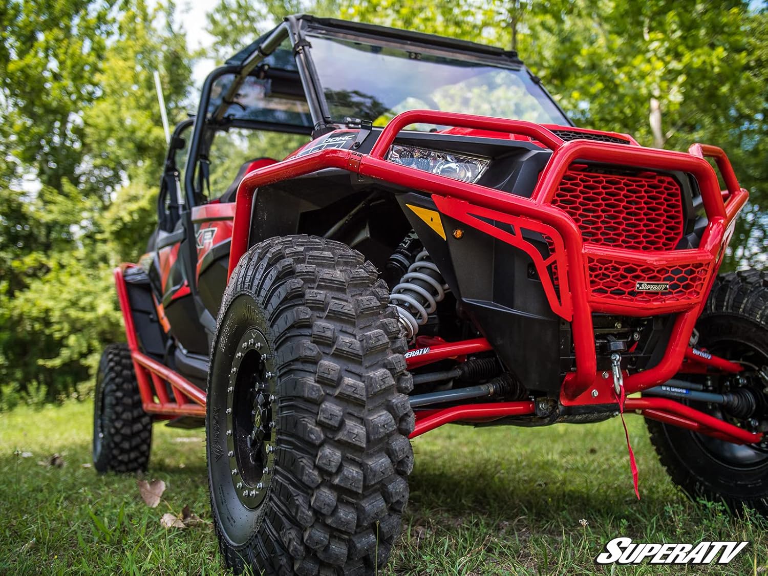 SuperATV (2) Brazos A de baja holgura alta para Polaris RZR XP TurboXP 4 Turbo 2016-2021  No ajustable  Rojo  Rótulas de servicio estándar  Tubo de