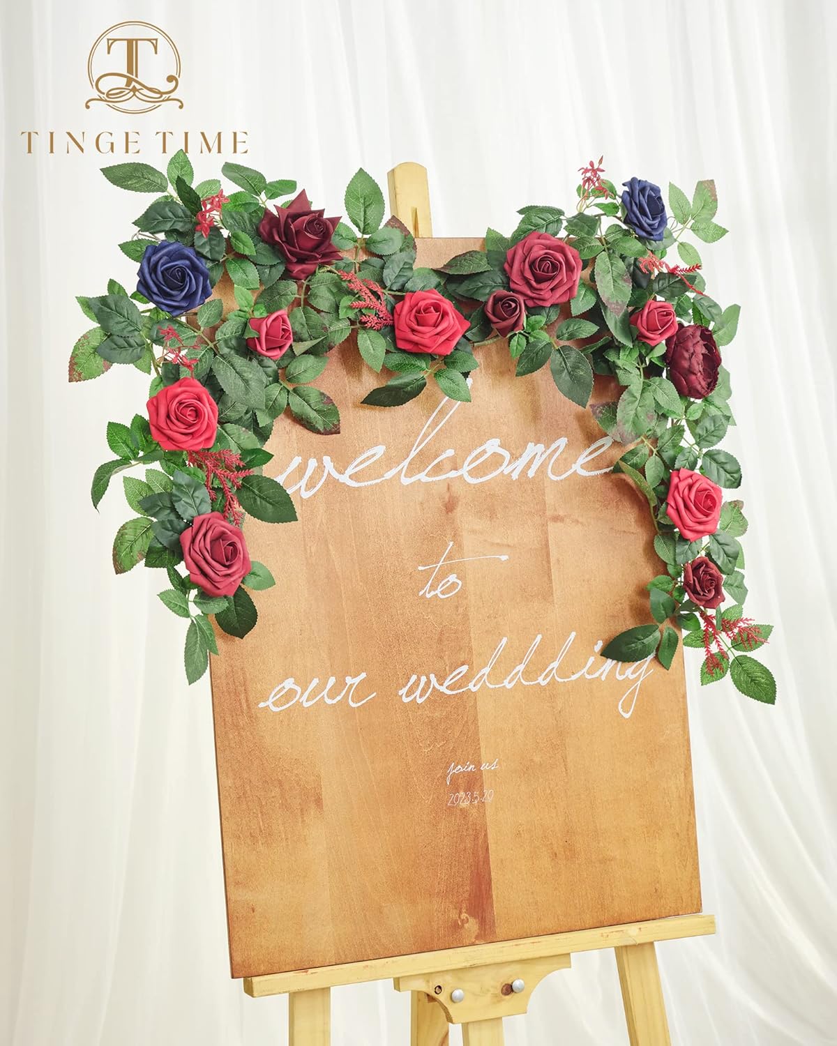TINGE TIME Guirnalda de flores artificiales de 5 pies con tarjeta perfumada, guirnalda de rosas hecha a mano, guirnalda floral para decoración de