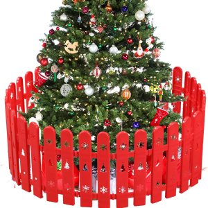 Decoración de cercas para árbol de Navidad, 24 piezas de valla de plástico rojo para puerta del árbol de Navidad, borde de valla de árbol de Decoración de cercas para árbol de Navidad, 24 piezas de valla de plástico rojo para puerta del árbol de Navidad, borde de valla de árbol de