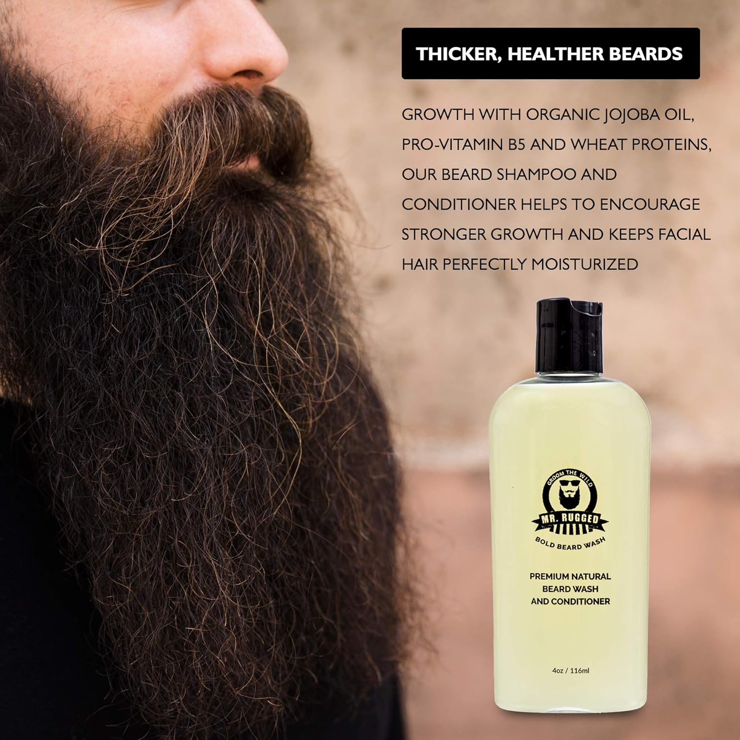 Mr Rugged Jabón y acondicionador de barba para hombres (menta 2 en 1, botella de 4 onzas) champú natural para barba suave – fortalece y mejora el