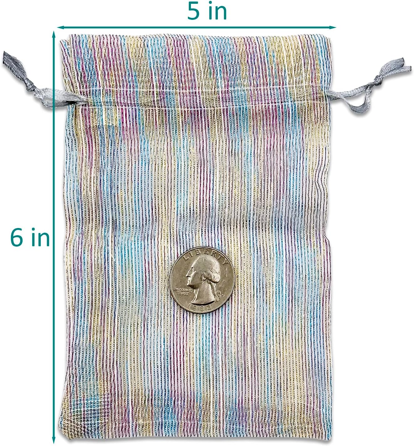 TheDisplayGuys – Paquete de 24 bolsas de regalo de organza de tejido a rayas con cordones, tamaño mediano de 5 x 6 pulgadas, iridiscente, para