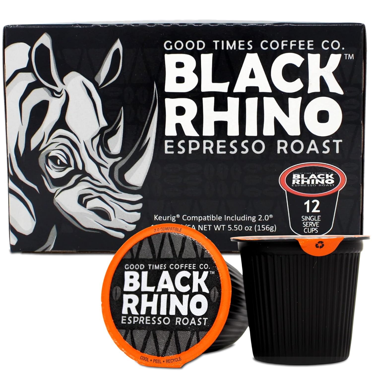 Black Rhino Espresso Roast – Tazas individuales para cafeteras Keurig K-Cup, 12 unidades