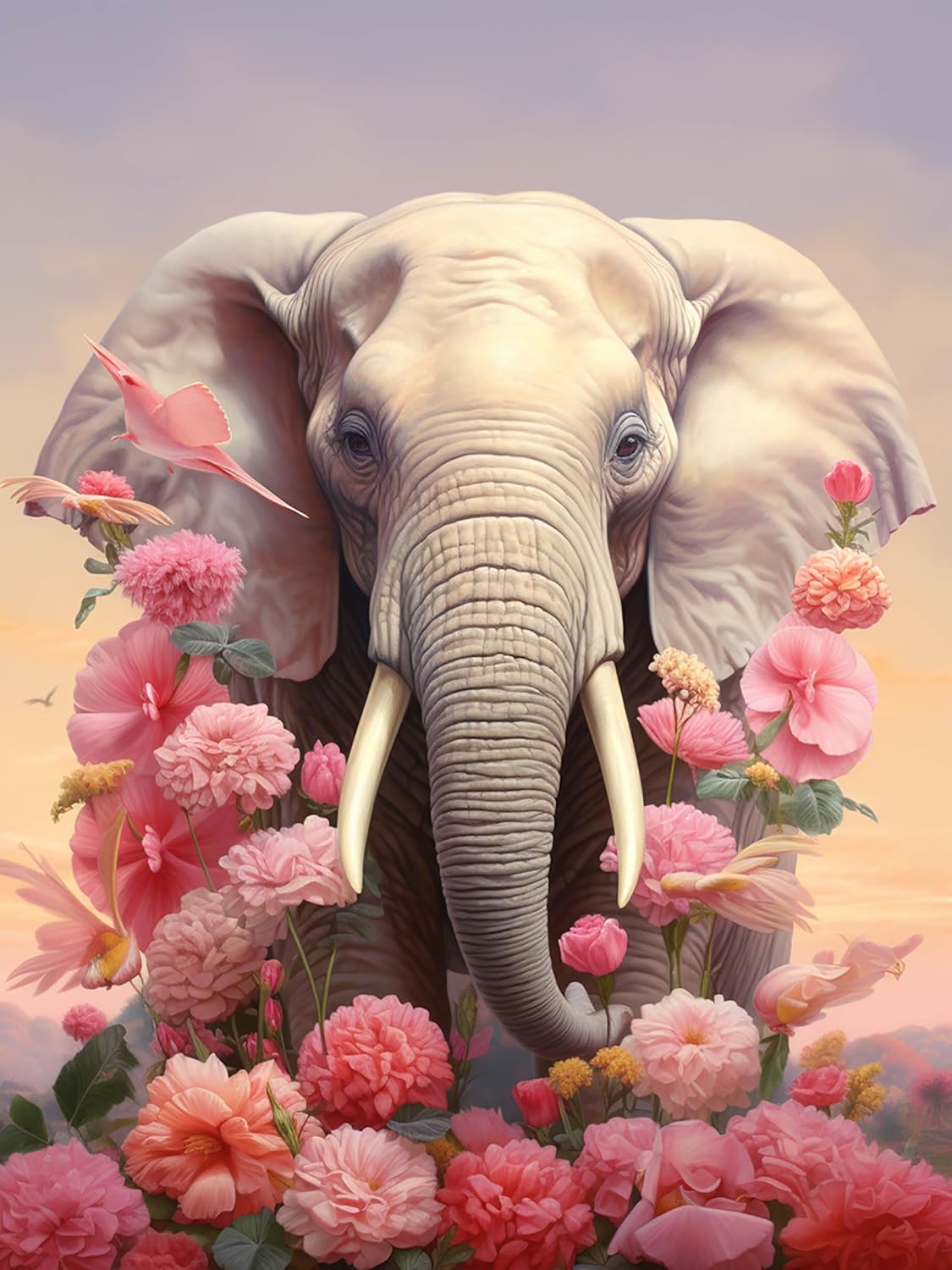 Sheehow – Kit de pintura de diamante 5D para adultos, flor de elefante, arte de diamante de taladro completo, imágenes de gemas de bricolaje, arte
