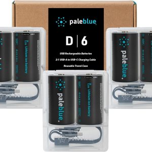 Pale Blue – Baterías recargables D con cargador USB, iones de litio de 1.5 V 5000 mAh, se cargan menos de 7 horas, más de 1000 ciclos, cable de Pale Blue – Baterías recargables D con cargador USB, iones de litio de 1.5 V 5000 mAh, se cargan menos de 7 horas, más de 1000 ciclos, cable de