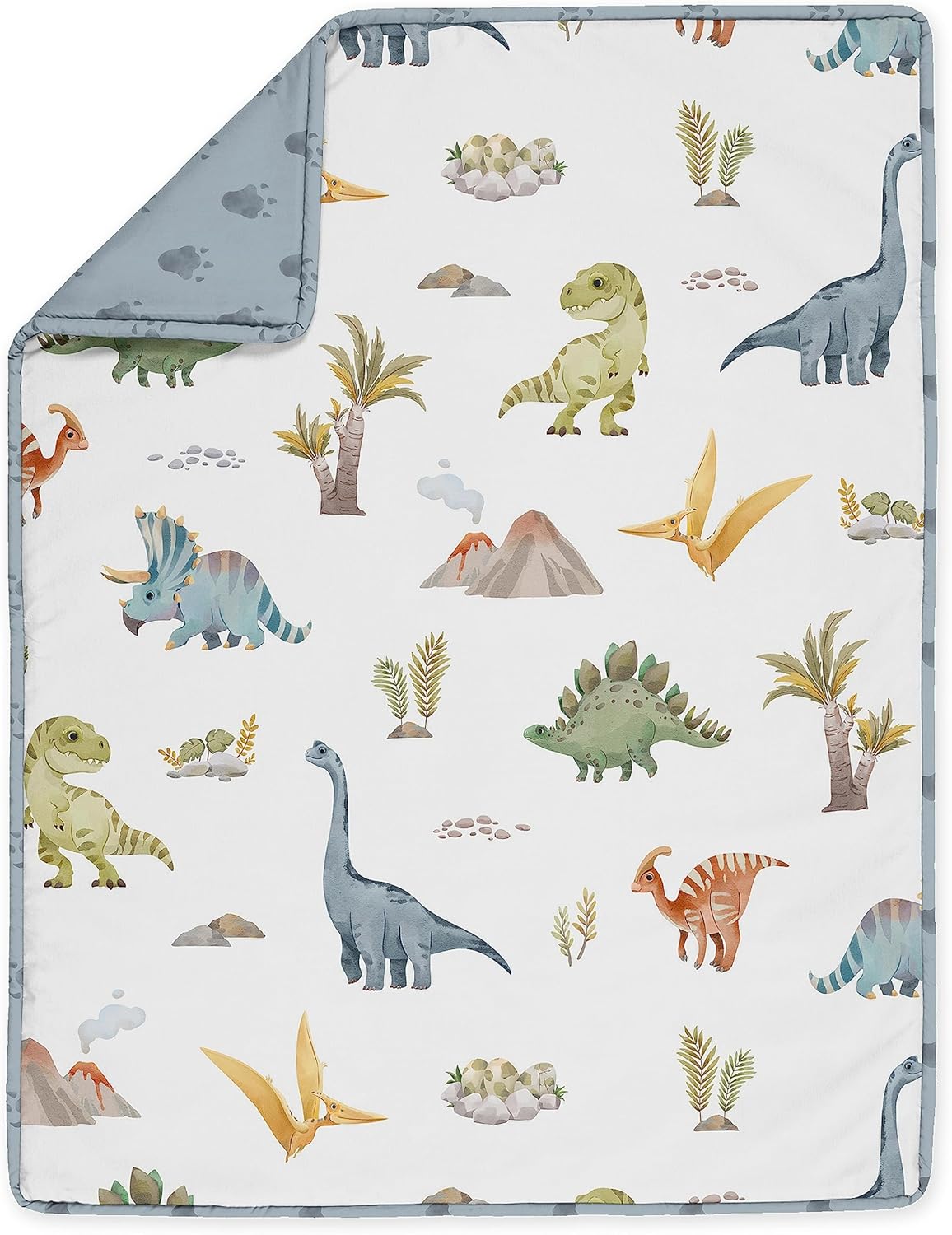 Sweet Jojo Designs Acuarela dinosaurio dinosaurio bebé niño cuna juego de ropa de cama bebé cuarto manta sábana bajera falda pañal apilador 4p verde