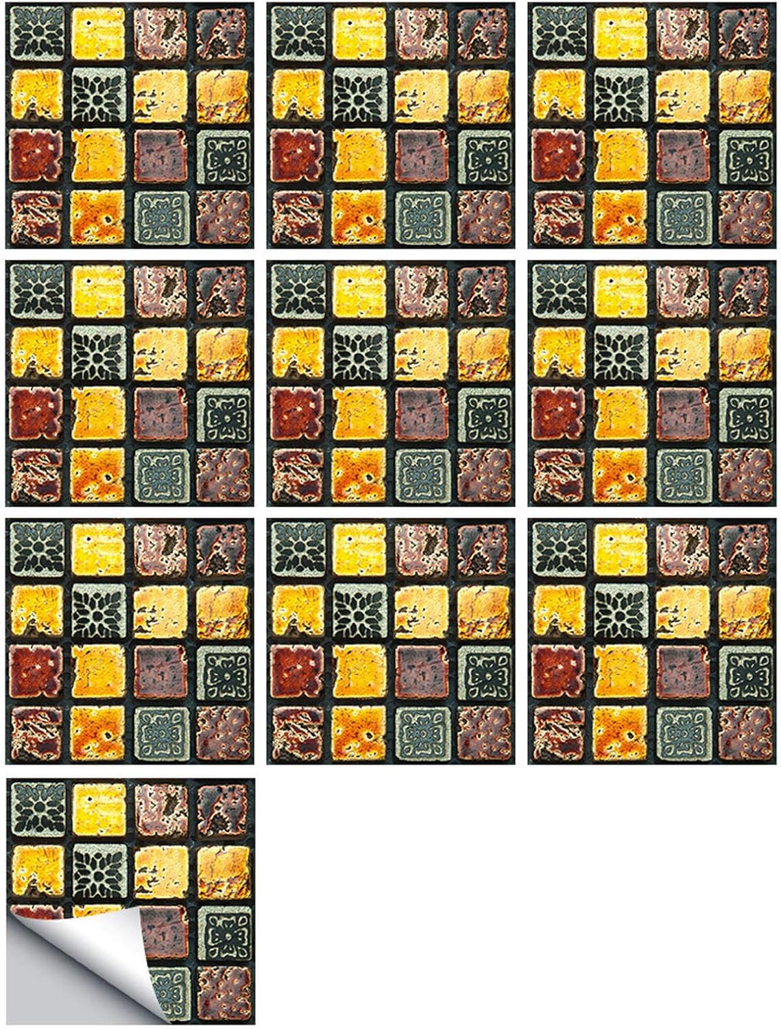 10 hojas de calcomanías 3D autoadhesivas para azulejos 3D, calcomanías de pared autoadhesivas de 4 x 4 pulgadas, azulejos de cristal para decoración