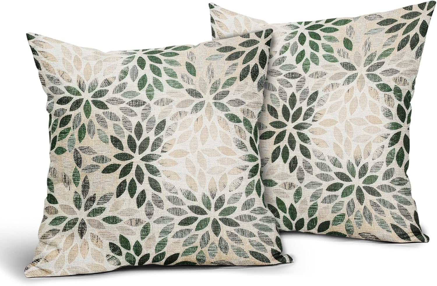 Juego de 2 fundas de almohada de dalia verde de 18 x 18 pulgadas, fundas de almohada cuadradas decorativas de flores geométricas rústicas, fundas de