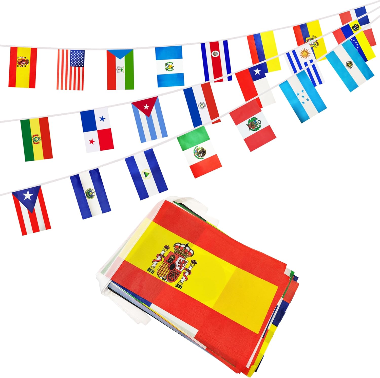 Banderas de América Latina de 22 países, banderas de cuerda de habla española, bandera internacional de banderines latinos para aula, fiesta,