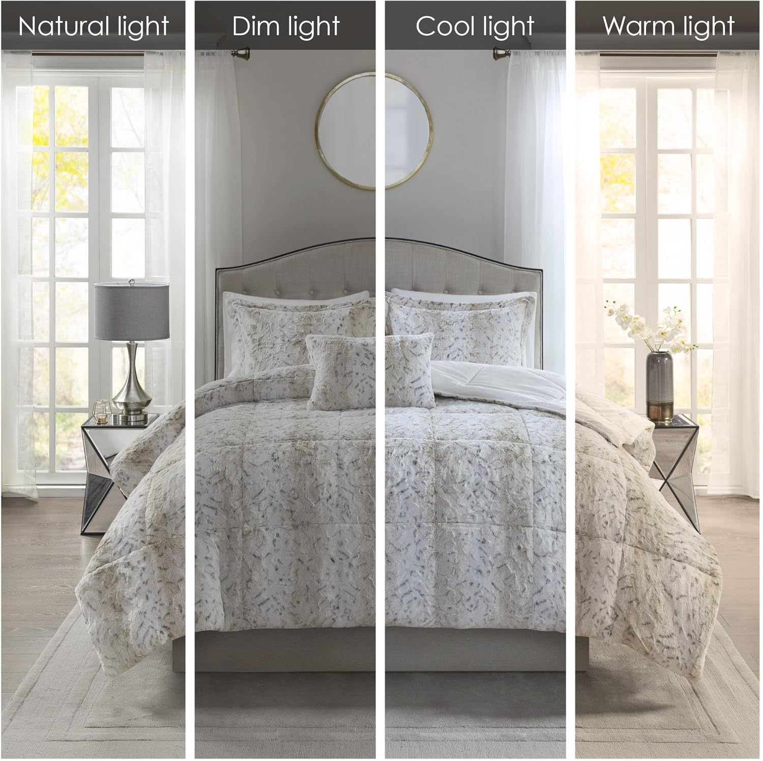 Madison Park Zuri Soft Plush Comforter Set, Faux Fur Animal Stripes Design, Faux Mink On The Reverse, Modern All Season Bedding Set with Matching