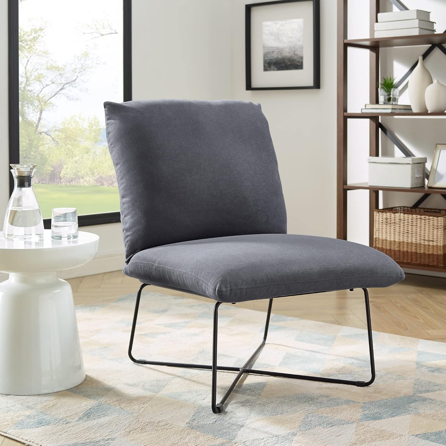 Classic Brands Eternity – Silla decorativa tapizada sin brazos, gris oscuro, moderna de mediados de siglo, ergonómica