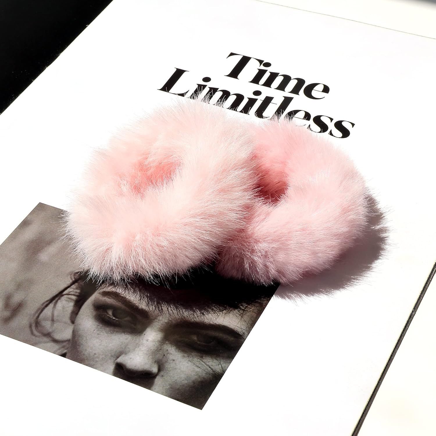 Coleteros peludos de color rosa para Halloween, Navidad, accesorios para el cabello, lazos para el pelo peludo para niñas, lindo kawaii de piel