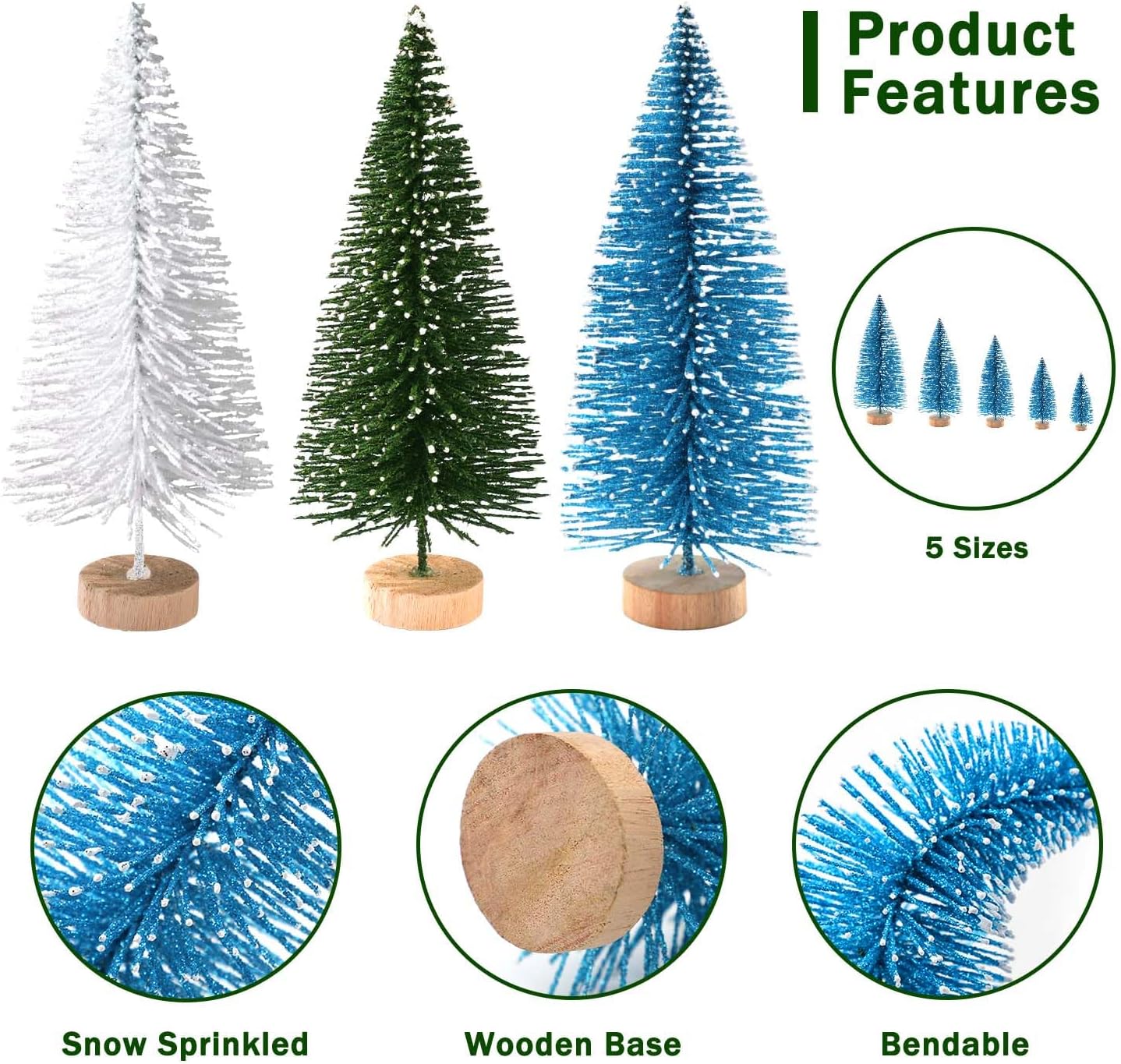 30 piezas de mini árboles de Navidad artificiales para árbol de Navidad, árboles de cepillo con base de madera para decoración de Navidad, fiesta de