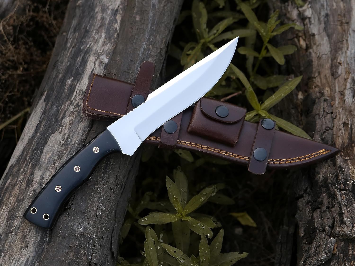 HMC – Cuchillo de acero inoxidable D2 pulido a mano, cuchillos de caza de hoja fija, cuchillo de caza de ciervos de espiga completa, cuchillo de