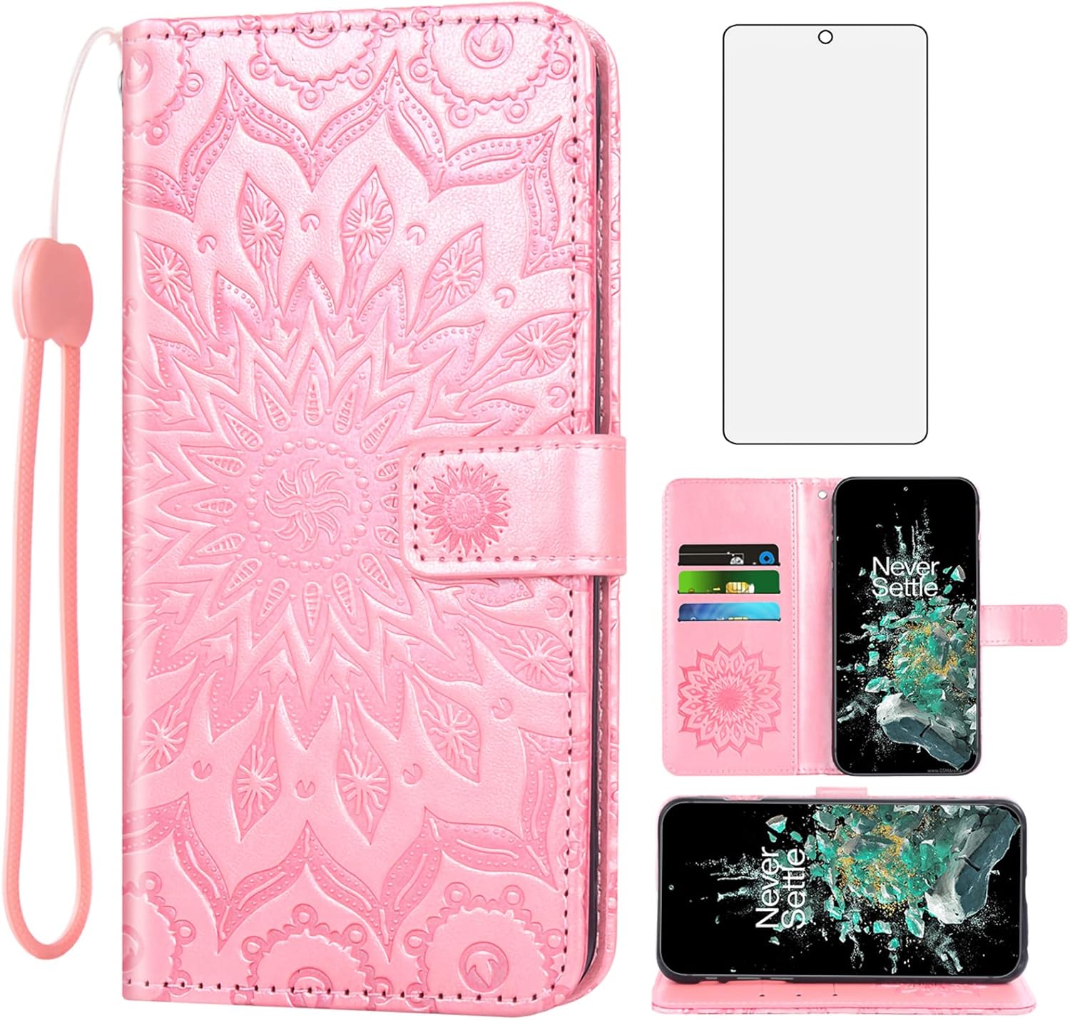 Funda de teléfono para OnePlus 10T 5GOne Plus Ace Pro Wallet con protector de pantalla de vidrio templado y funda delgada de cuero, soporte para