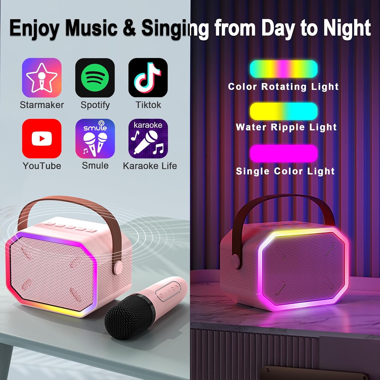 Mini juguete de máquina de micrófono de karaoke, altavoz Bluetooth portátil con 2 micrófonos inalámbricos para niñas, juguetes de reproductor de