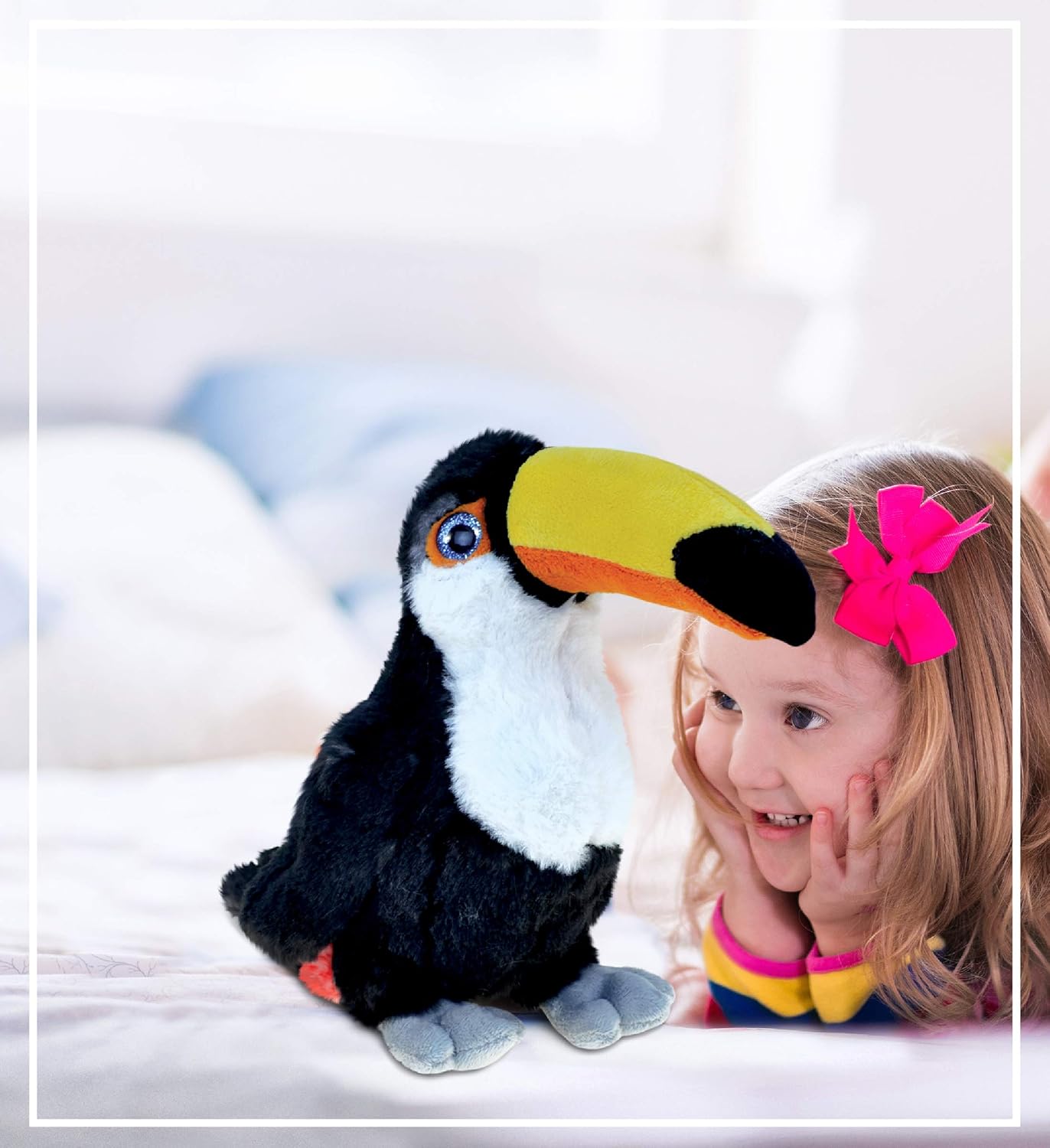 DolliBu – Peluche de tucán  Tucán tropical abrazable de piel suave, adorable juguete de peluche de tucán para jugar, lindo regalo de pájaro de la