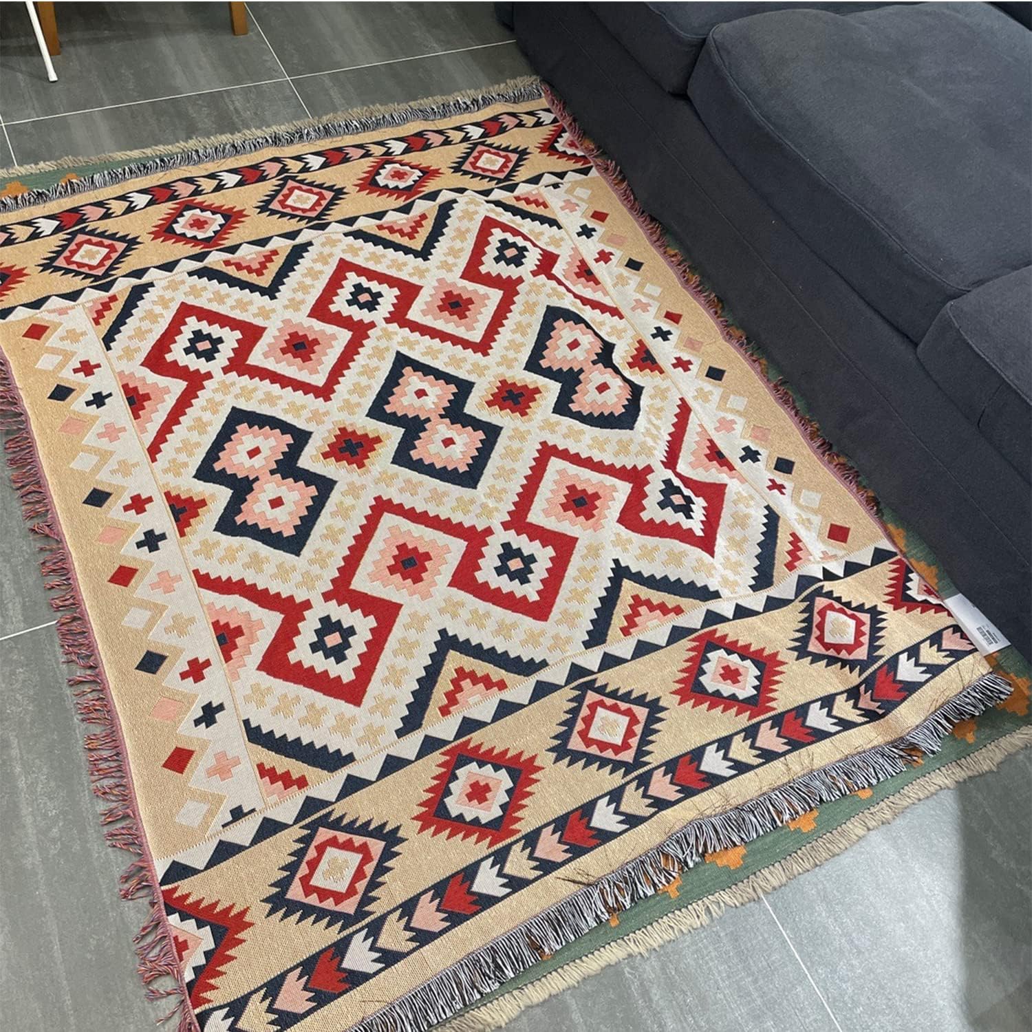 CCHYF Manta azteca del suroeste, manta nativa americana, reversible, decoración bohemia con borlas, manta mexicana para sofá, cama, sala de estar,