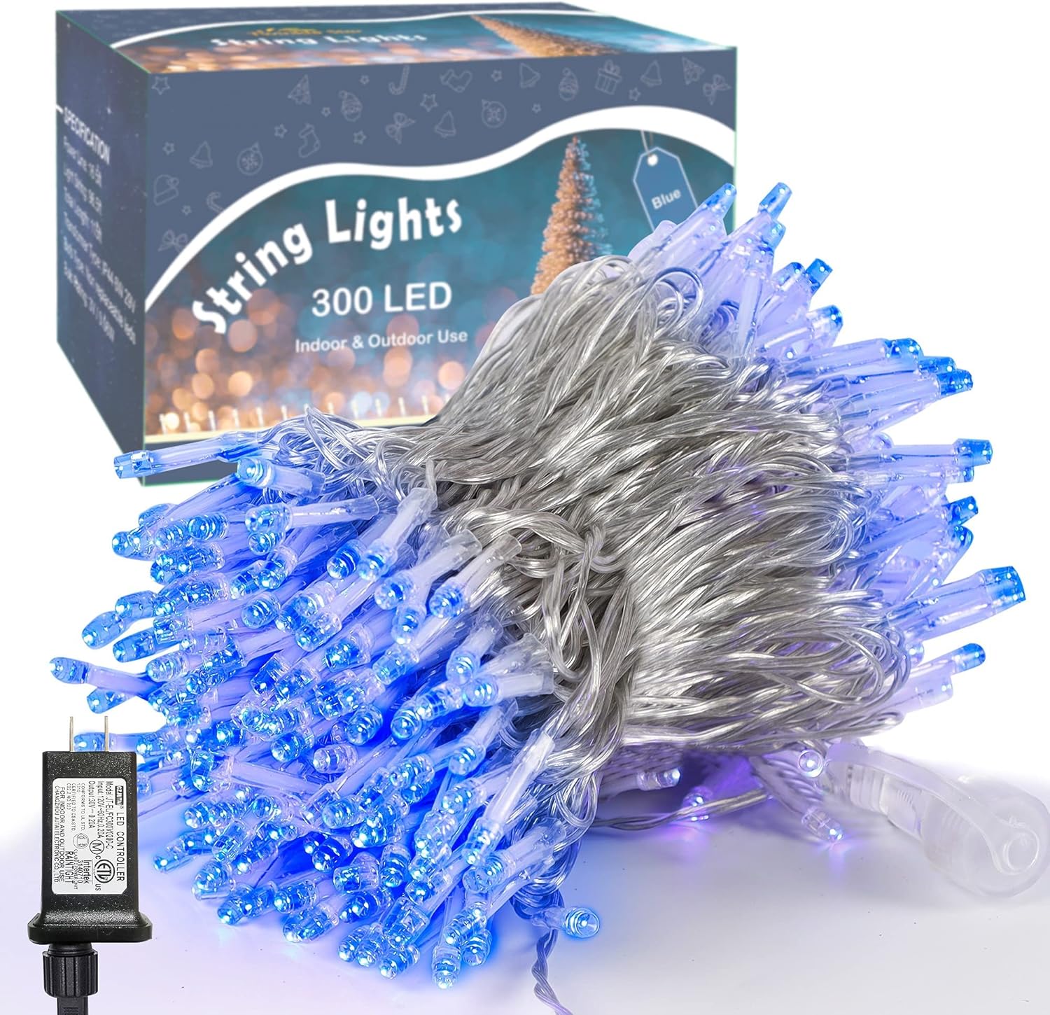 Guirnalda de 300 luces LED para exteriores e interiores, luces navideñas superbrillantes extralargas de 98.5 pies con 8 modos de iluminación, serie
