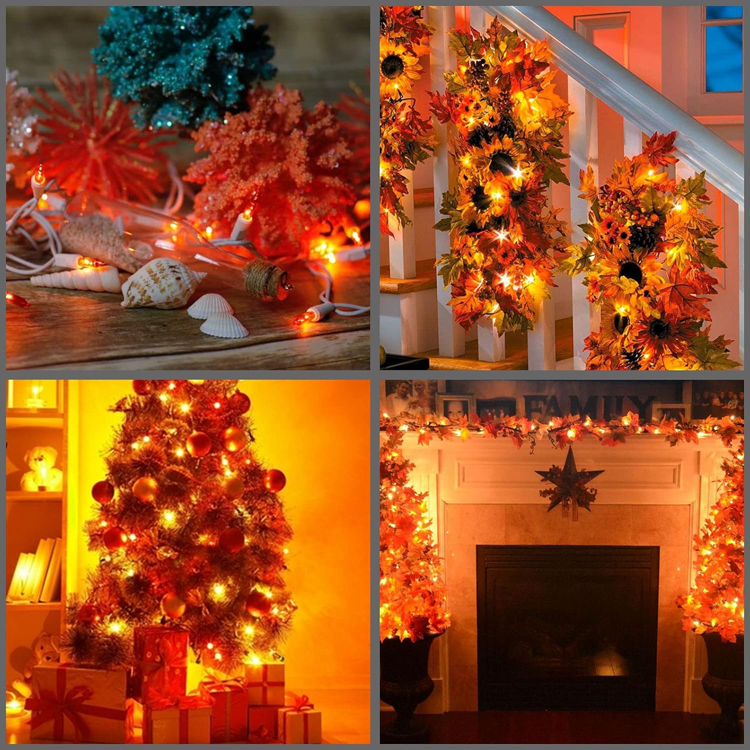 YULETIME 200 luces de Navidad naranjas, paquete de 2 hebras de 21 pies, 100 unidades, con certificación UL, mini cadena incandescente (naranja –