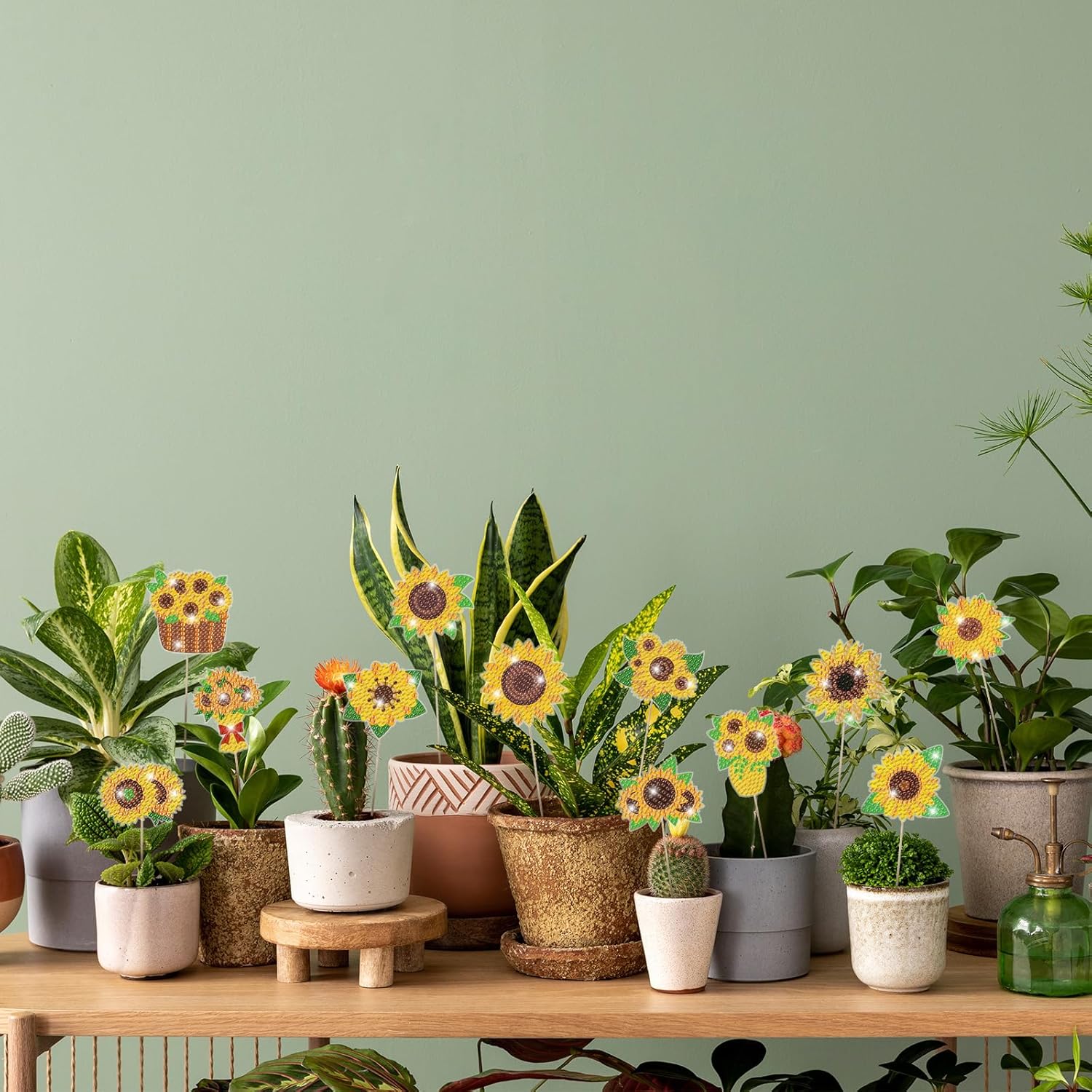 Huwena 12 piezas de pintura de diamante de girasol para decoración de jardín, estacas de pintura de diamante, flores, estacas de jardín, estacas de