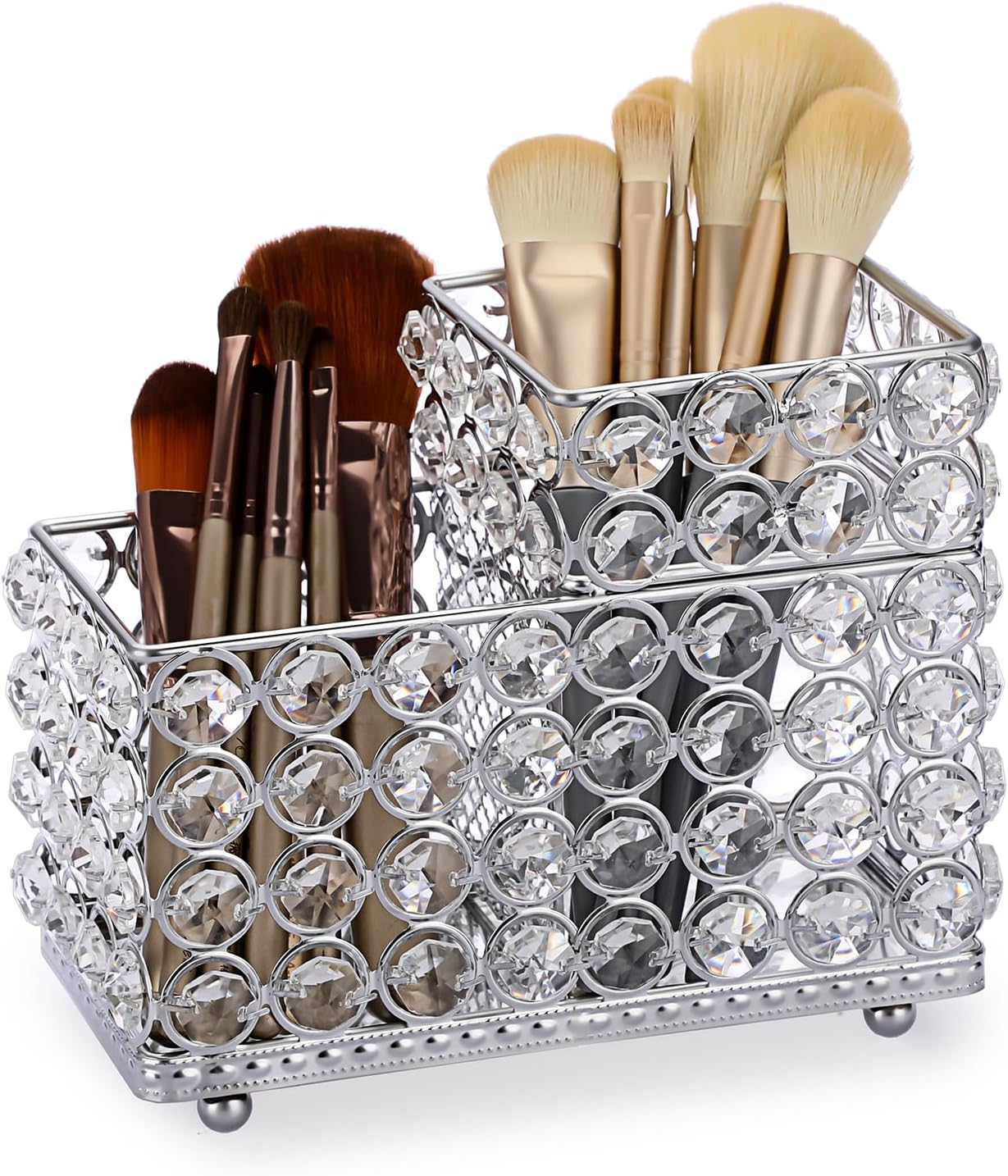ELLDOO Soporte para brochas de maquillaje de cristal, organizador de cosméticos de 2 ranuras, centro de almacenamiento, delineadores de ojos,