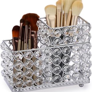 ELLDOO Soporte para brochas de maquillaje de cristal, organizador de cosméticos de 2 ranuras, centro de almacenamiento, delineadores de ojos, ELLDOO Soporte para brochas de maquillaje de cristal, organizador de cosméticos de 2 ranuras, centro de almacenamiento, delineadores de ojos,
