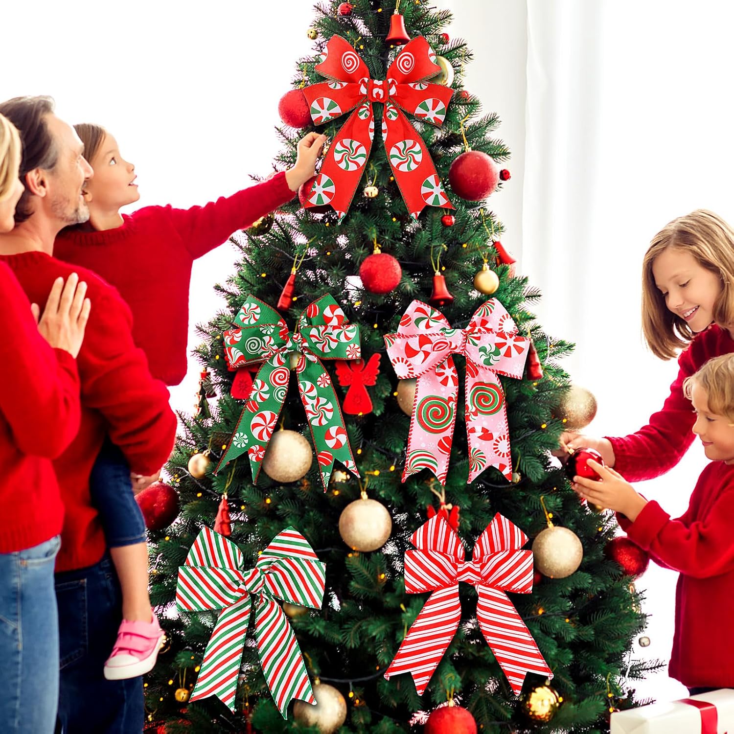 Yingzhao 6 rollos de 30 yardas de caramelo de Navidad de menta con borde con alambre, cinta de arpillera de caramelo de Navidad, cinta de arpillera