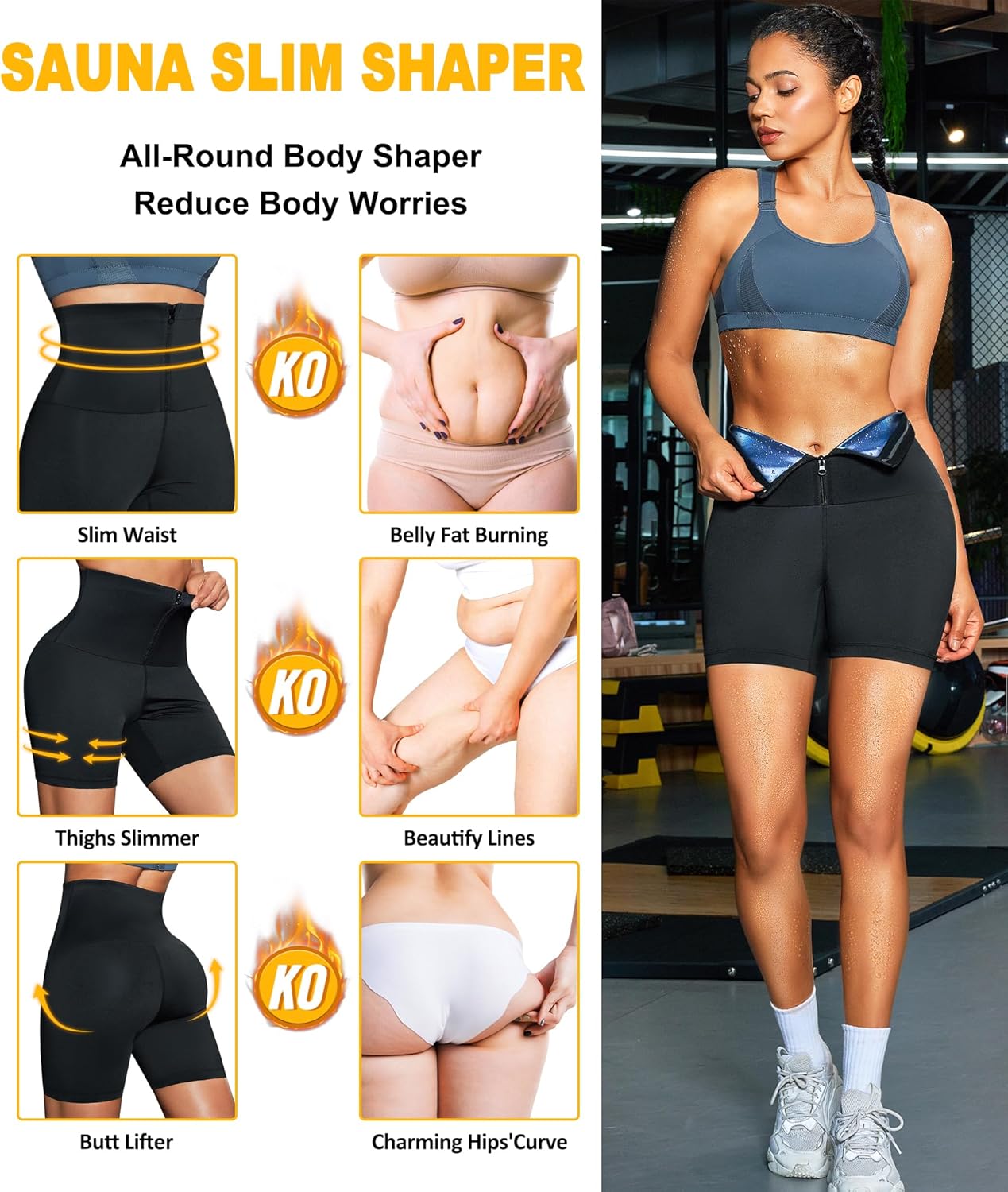 SCARBORO Pantalones cortos de sauna para mujer, cintura alta, entrenamiento, compresión, adelgazamiento, entrenamiento, sauna, traje moldeador