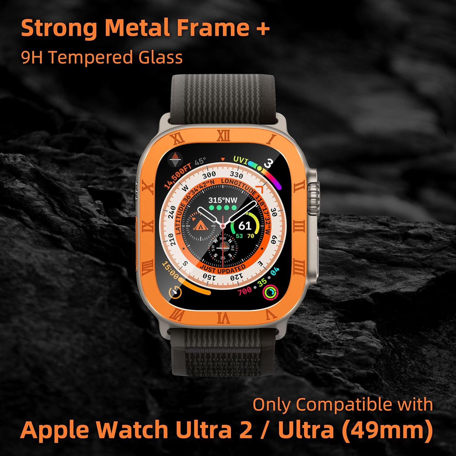 Paquete de 2 protectores de pantalla de vidrio templado con marco de aleación de titanio compatible con Apple Watch Ultra 2Ultra 2Ultra protector de