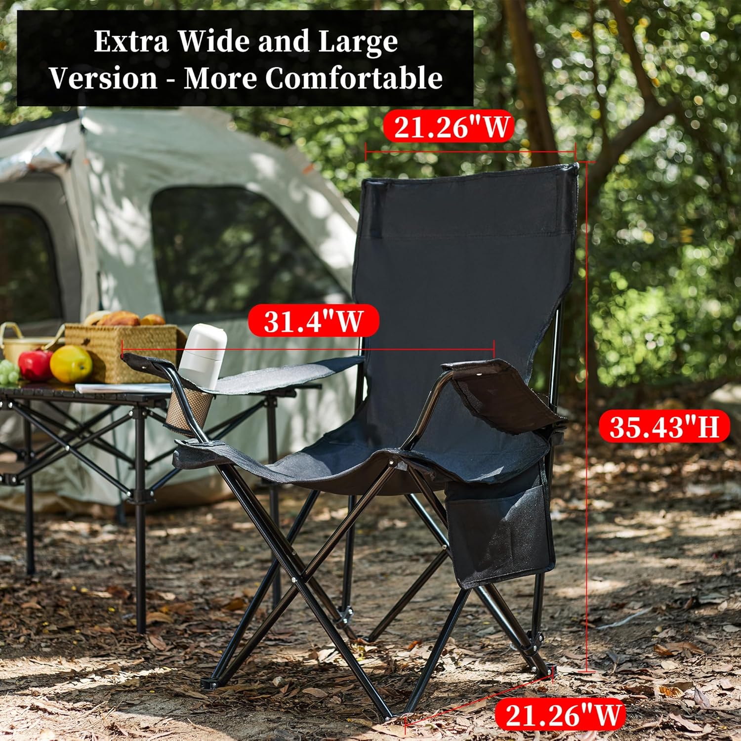 Sillas de campamento grandes mejoradas, silla de campamento plegable, silla portátil para exteriores, silla de césped plegable, soporta 300 libras,