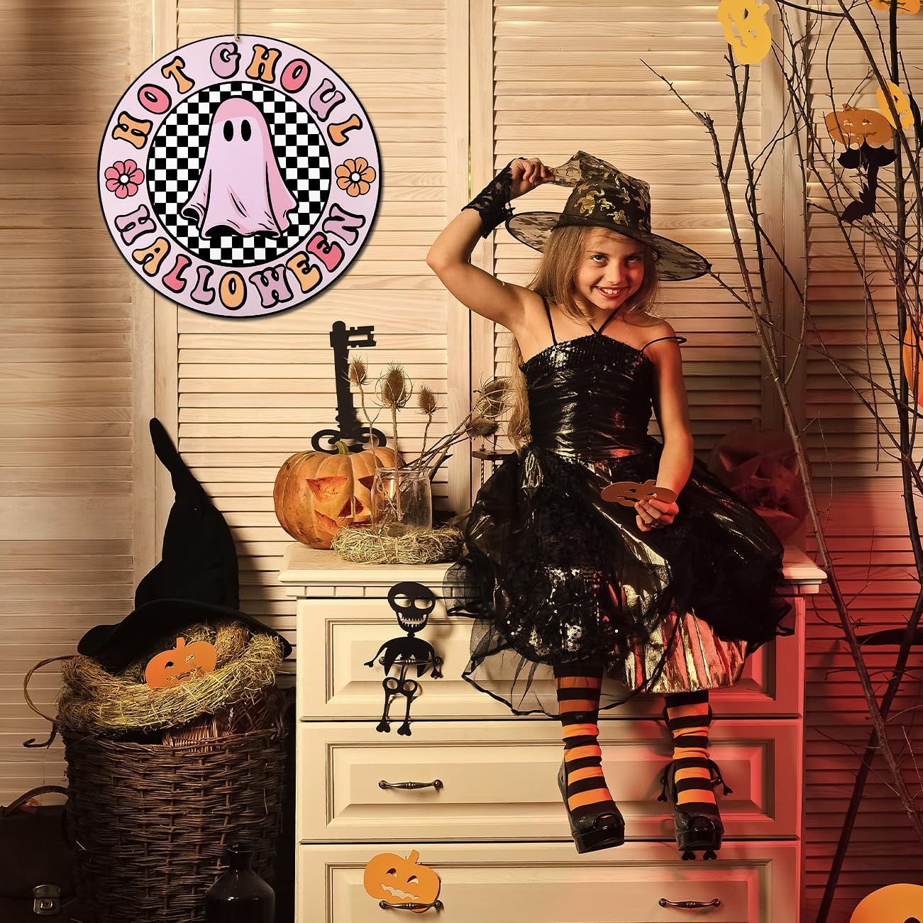 Letrero colgante de puerta de Halloween, diseño de fantasma de Halloween, diseño retro de fantasma, para decoración del hogar, fiesta, al aire libre