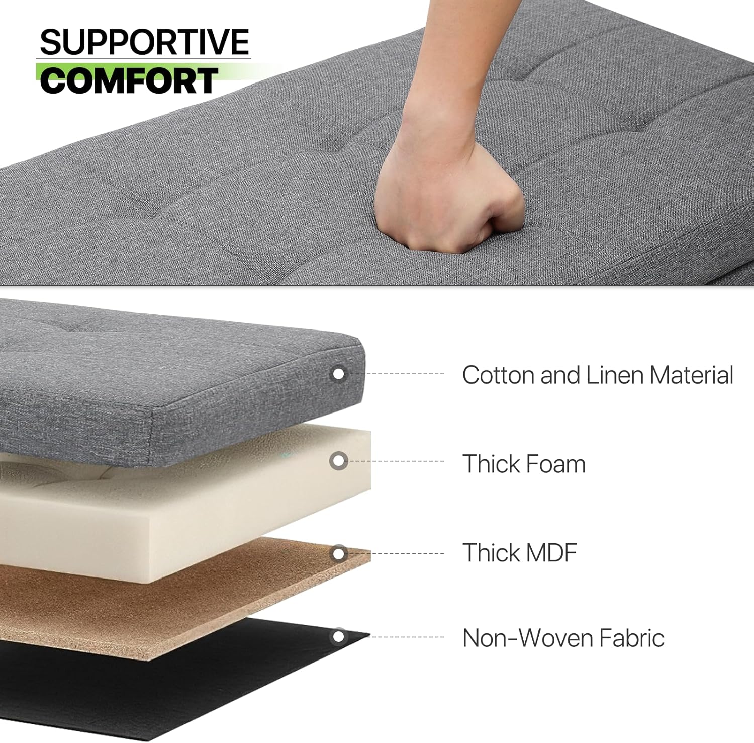 Magshion Banco otomano rectangular de almacenamiento, reposapiés copetudo con otomanas cubo, juego de 3 bancos para dormitorio, extremo de cama,