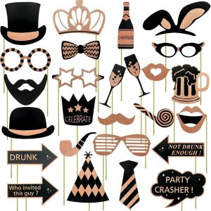 26 piezas de accesorios para cabina de fotos de fiesta con purpurina real, bonitos diseños para cumpleaños, bodas, graduación, graduación, Año 26 piezas de accesorios para cabina de fotos de fiesta con purpurina real, bonitos diseños para cumpleaños, bodas, graduación, graduación, Año