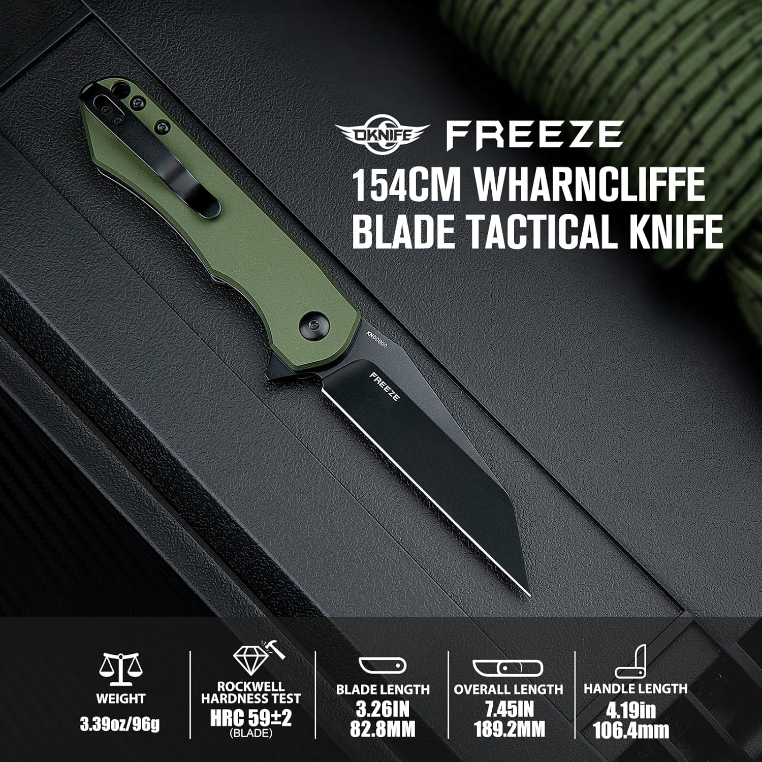 OKNIFE Freeze – Cuchillo de bolsillo EDC con mango de fibra de carbono y hoja de acero de 60.6 in con cuchillo plegable táctico Freeze