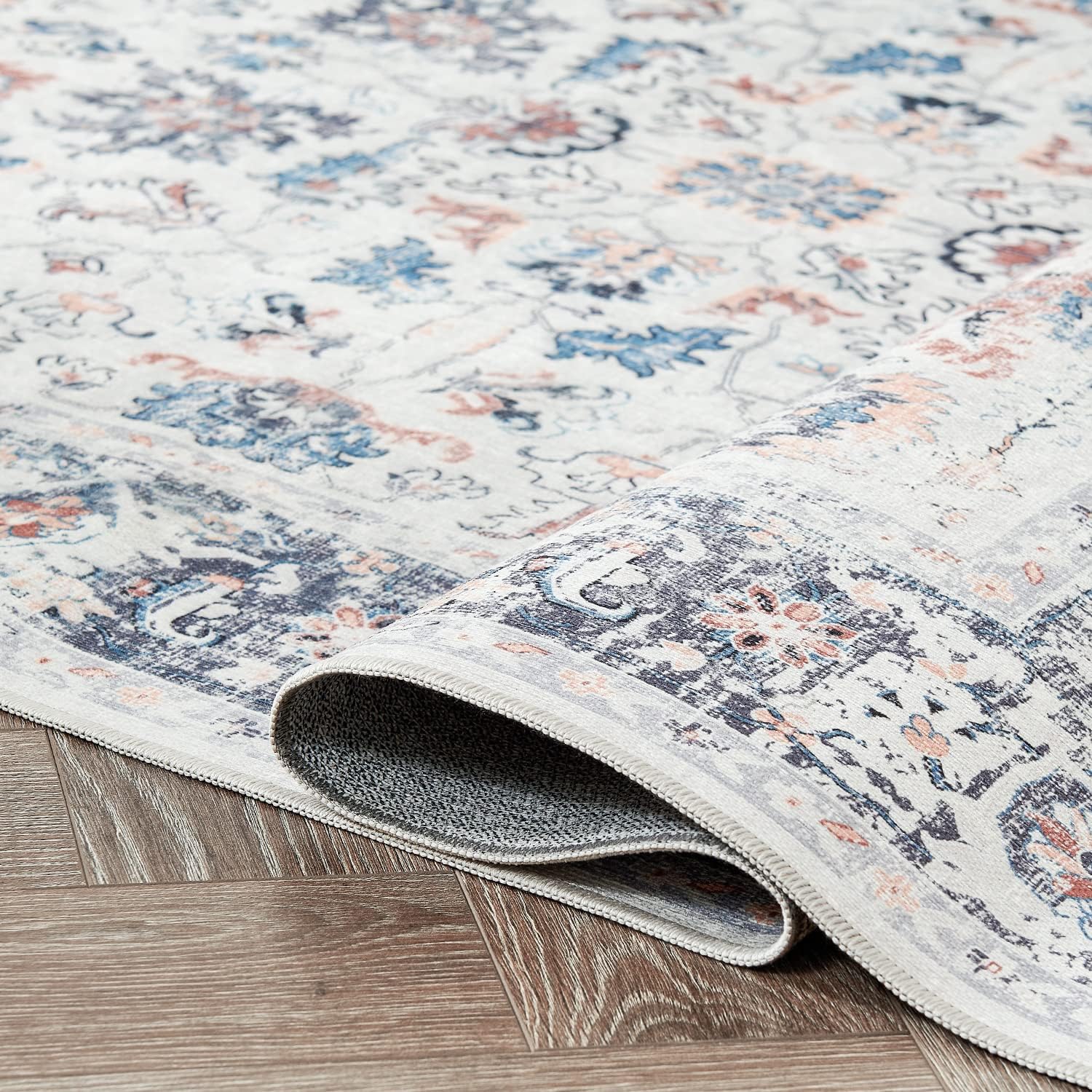 jinchan Alfombra vintage envejecida de 2 x 8 pies, alfombra de entrada, alfombra fina con estampado floral múltiple, antideslizante, estilo bohemio,