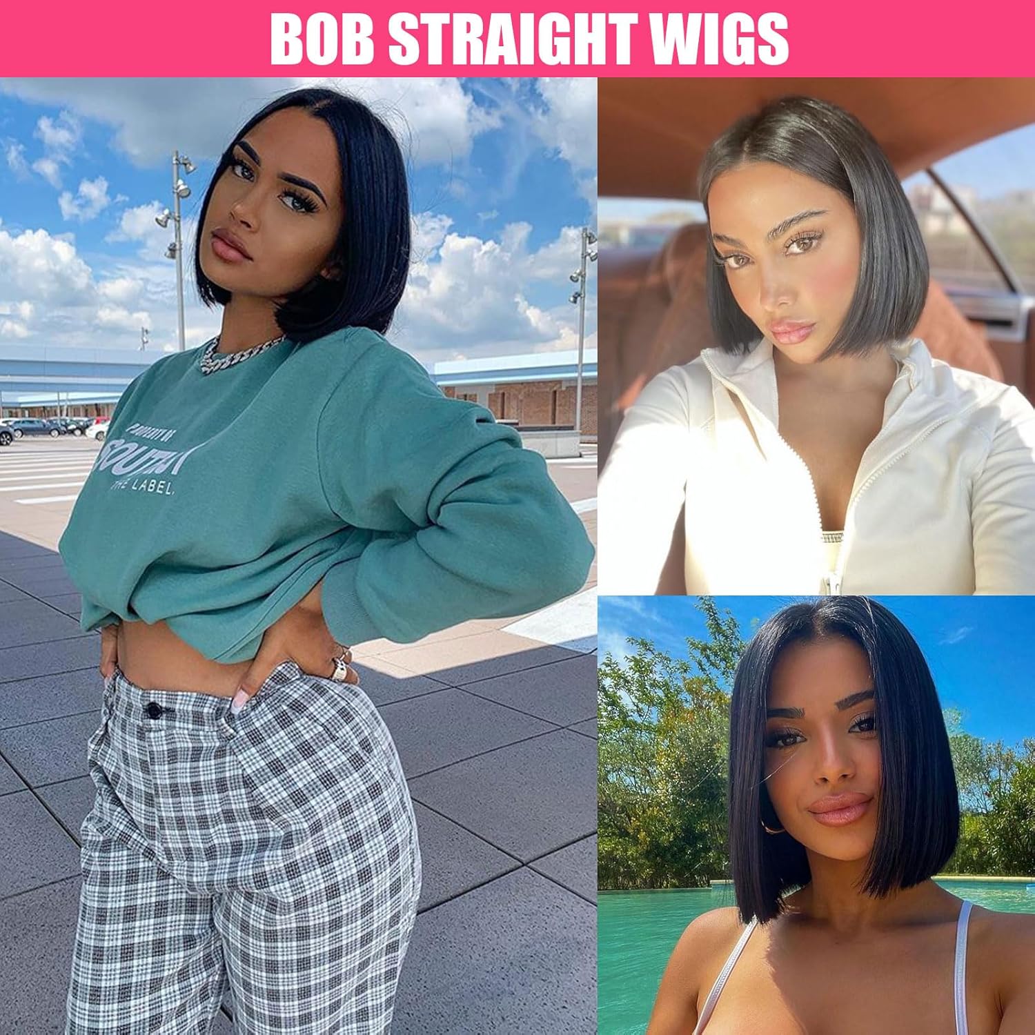 Peluca corta lacia estilo Bob con encaje frontal sin pegamento, predepilada, densidad del 180%, fácil de instalar con banda elástica para mujeres,