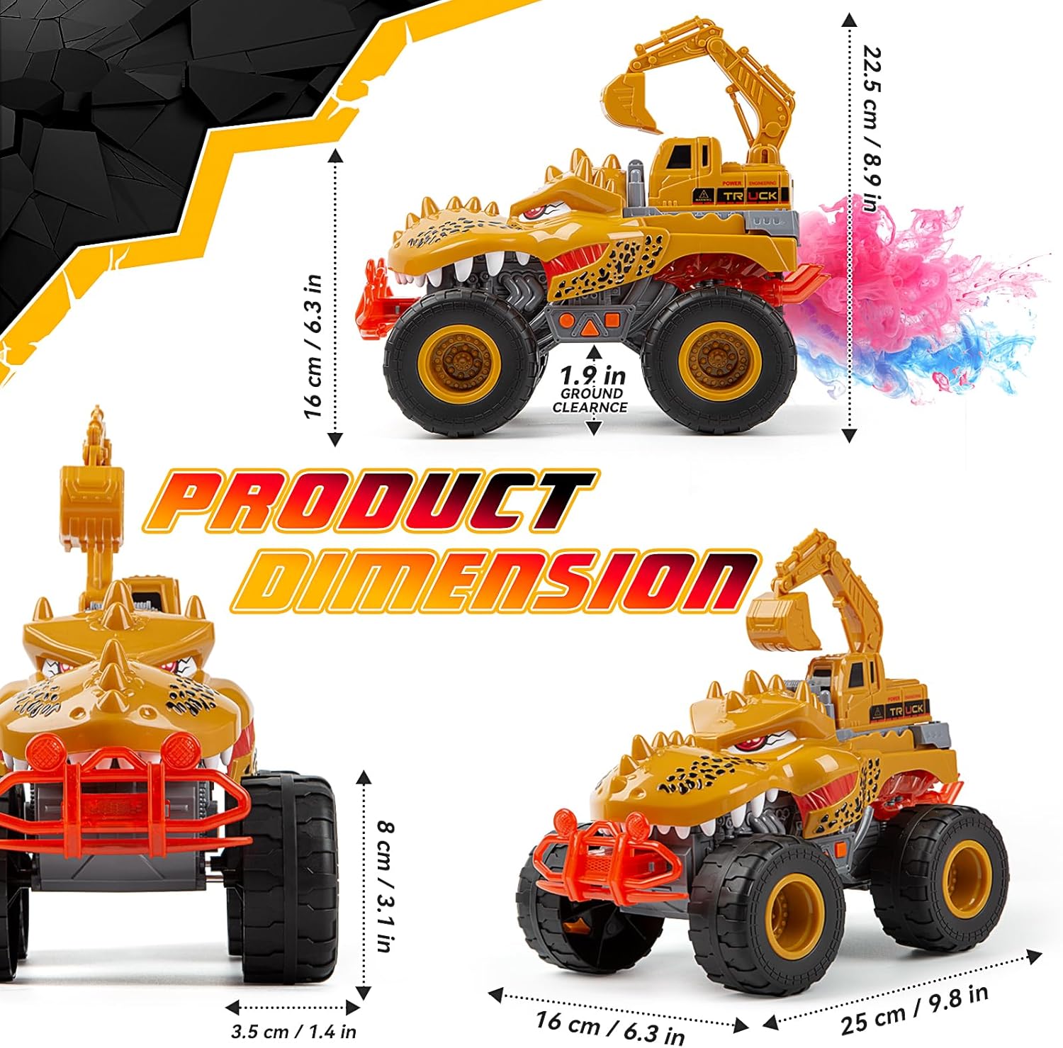 Veslier Juguete de camión monstruo de dinosaurio para niños de 3, 4, 5, 6, 7 años, luces y sonidos, camión de transporte grande para niños