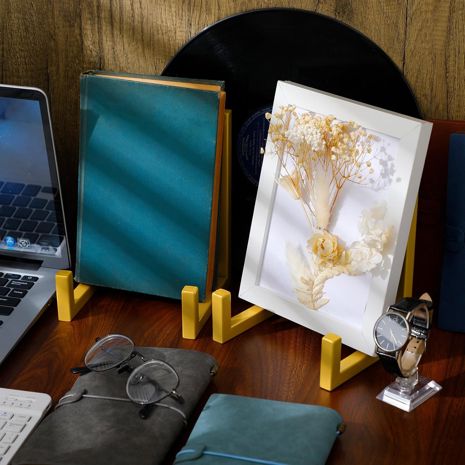 Sweetude 2 soportes grandes de platos para exhibición, marco de metal, soporte de exhibición, caballetes decorativos de mesa para fotos, libros,