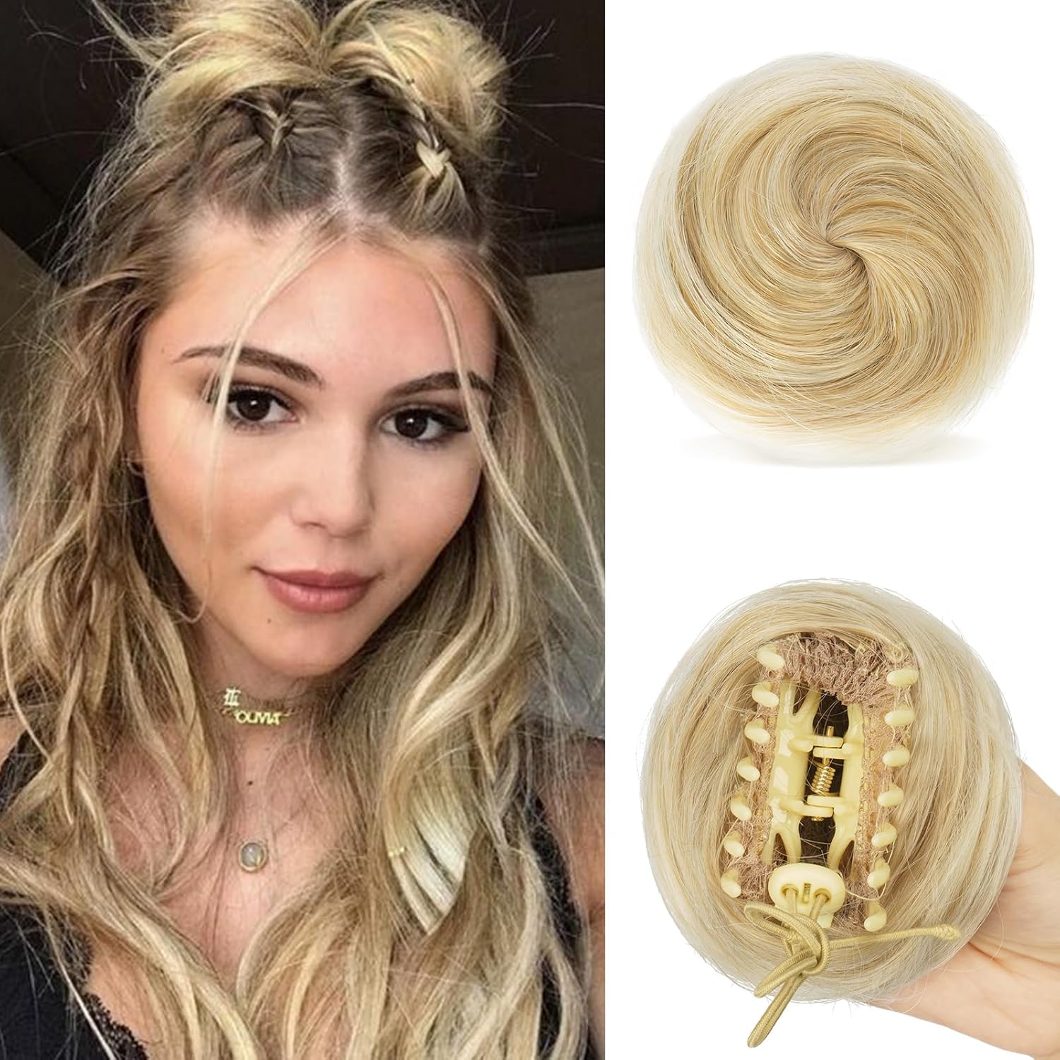 SOFEIYAN 2 piezas de extensiones de moño de pelo con clip de garra de pelo desordenado con orejas de gato, accesorio de peluca sintética en forma de