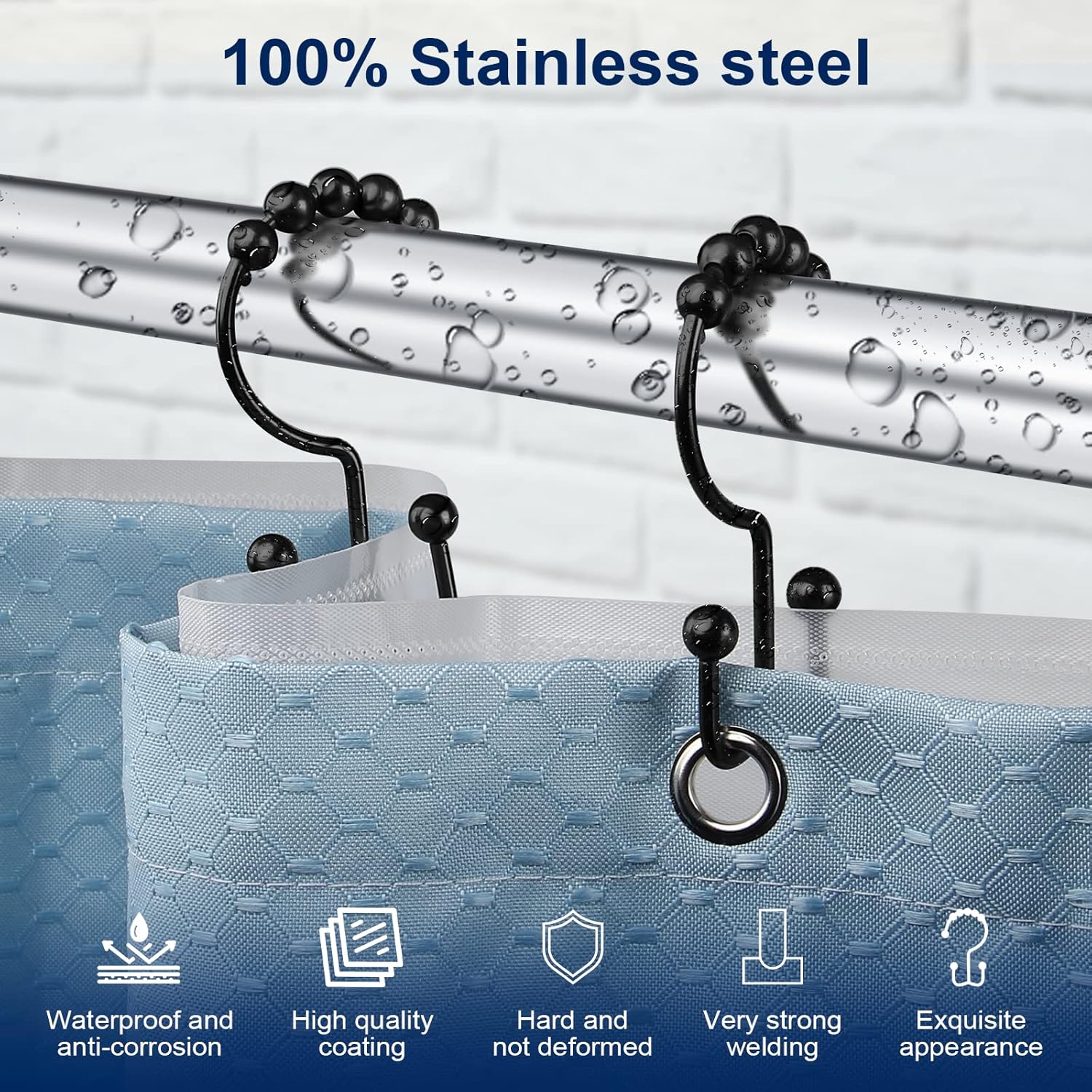 Ganchos para cortina de ducha, resistentes de acero inoxidable de doble cara, anillos para cortina de baño, cortinas de ducha, juego de 12 ganchos,