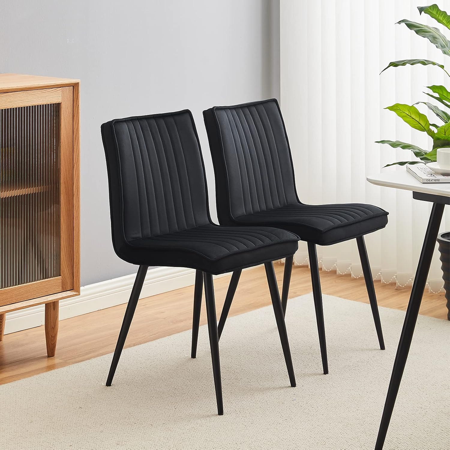 CLIPOP Juego de 2 sillas de comedor modernas de terciopelo, sillas de comedor modernas de mediados de siglo con respaldo, asiento tapizado, patas de