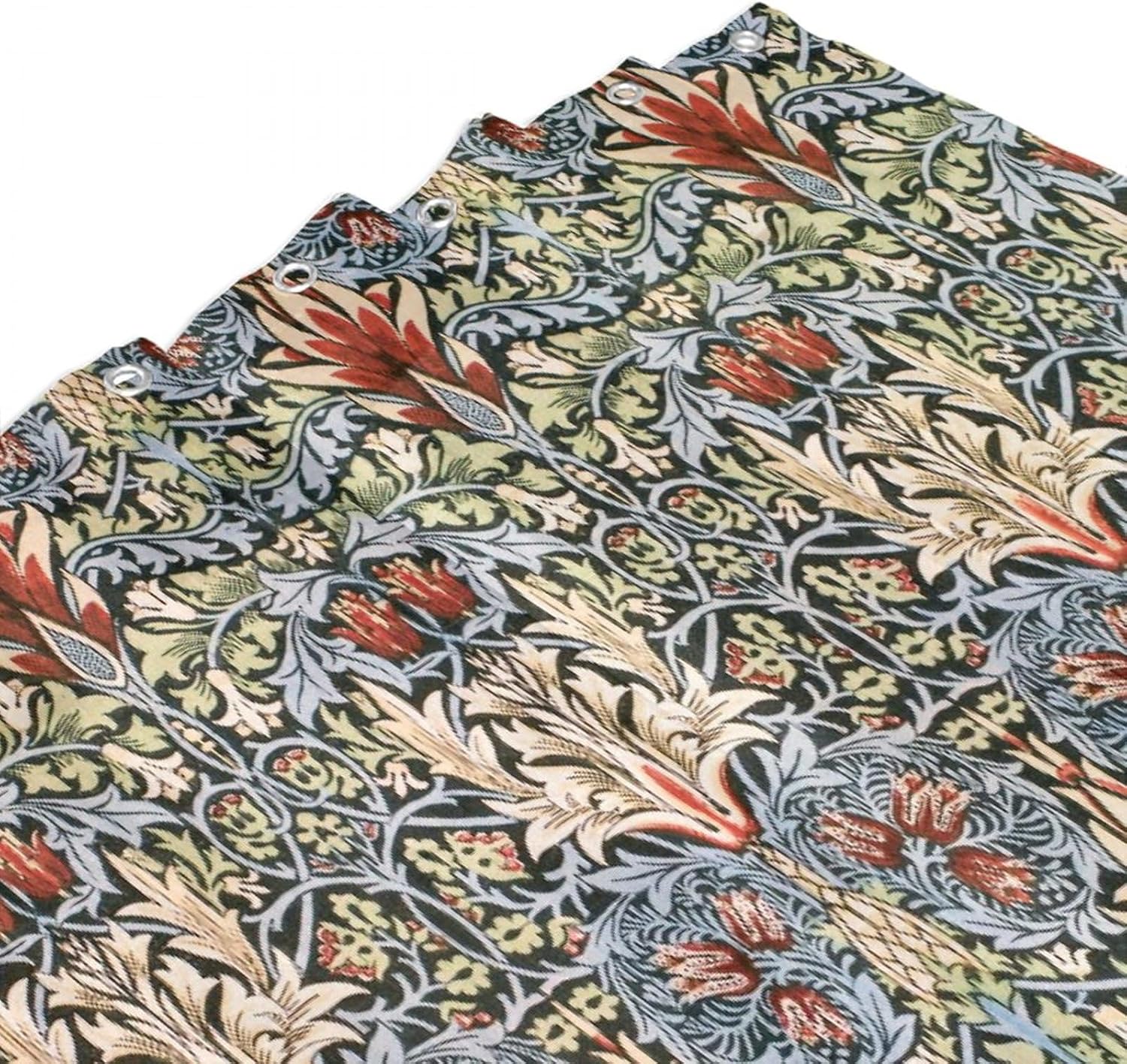 William Morris – Cortina de ducha con estampado de pájaros azules, poliéster impermeable con 12 ganchos, 72 x 84 pulgadas