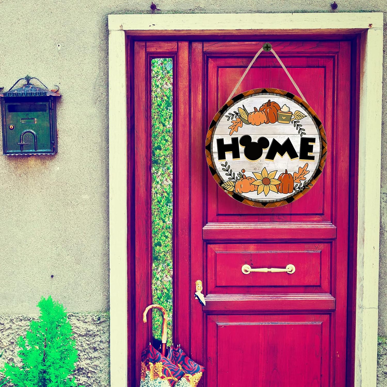 Thanksgiving Decorations Hello Fall Wood Sign Home Pumpkin Welcome Sign for Front Door Round Wood Sign Hanging Welcome Sign for Farmhouse Porch