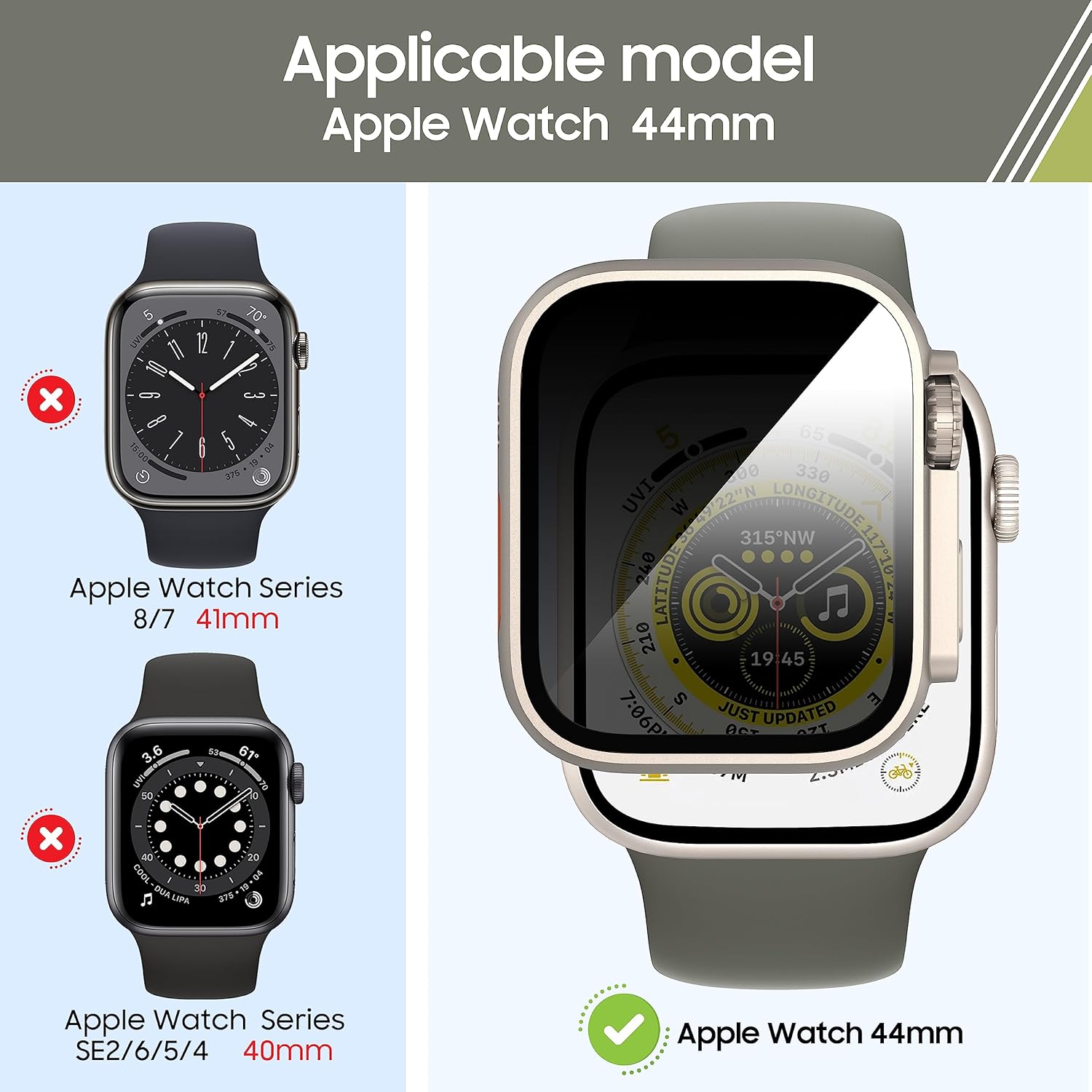 Paquete de 2 fundas protectoras de pantalla de privacidad para Apple Watch de 1.772 pulgadas (1.772 in), antimiradas, funda de vidrio templado para