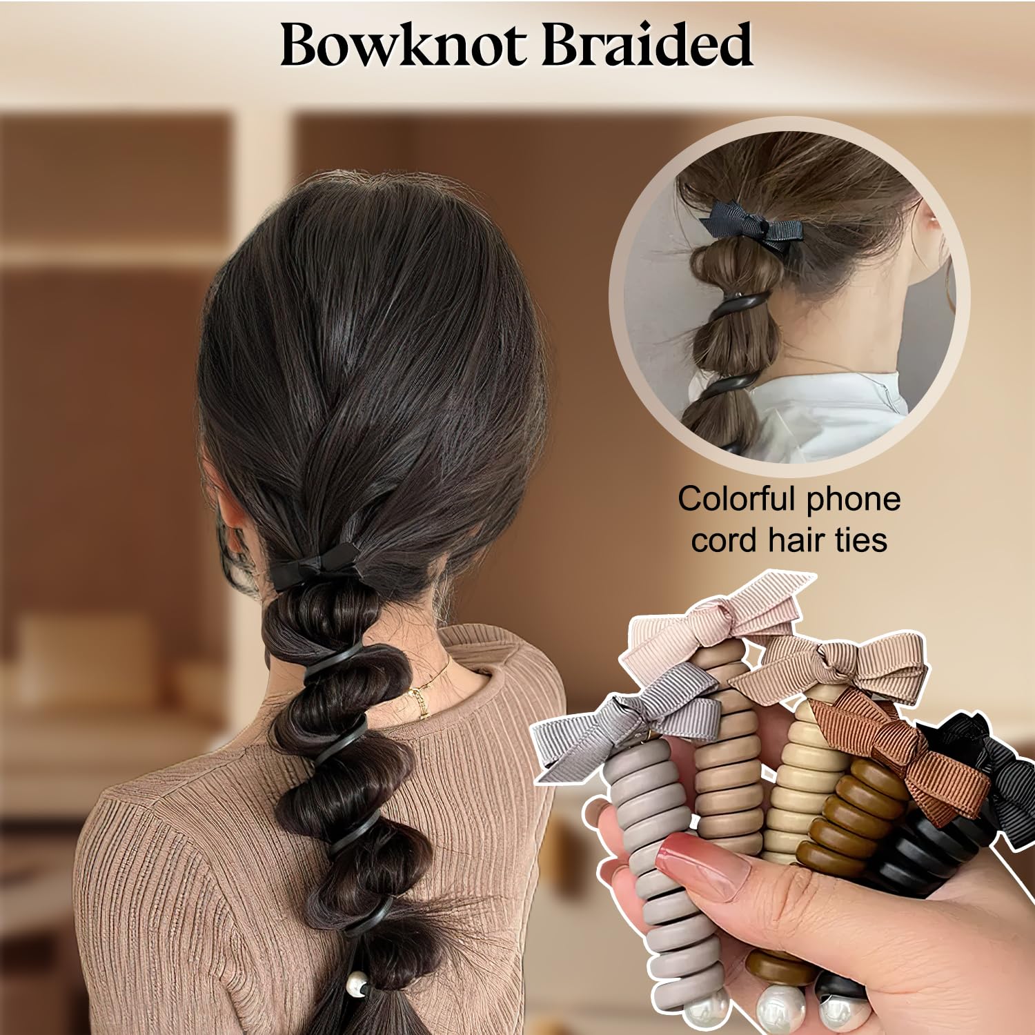 Lazos para el cabello en espiral sin arrugas, coloridas bandas para el cabello con alambre de teléfono, lazo elástico con lazo trenzado, bobinas de