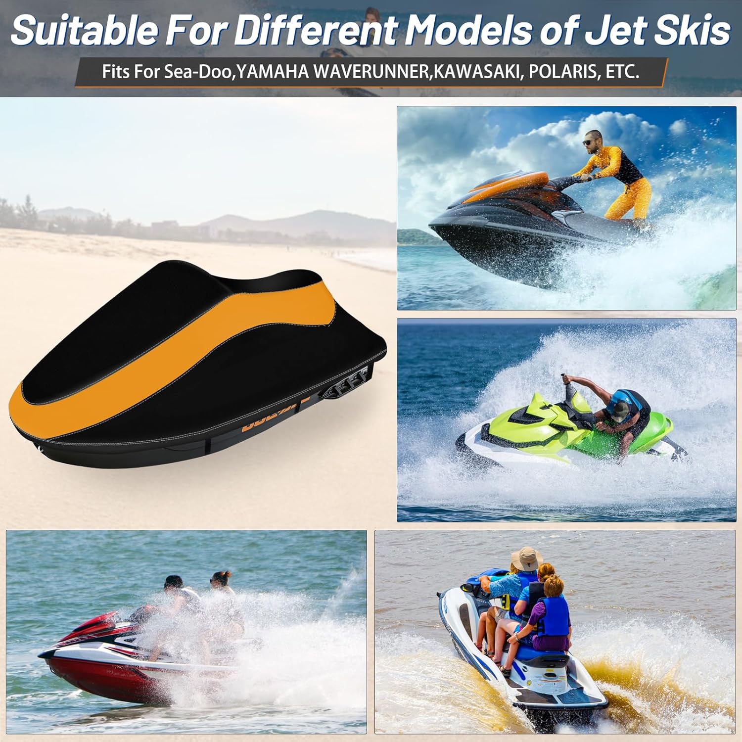 Funda para moto acuática, impermeable, resistente al desgarro y a la decoloración, con 3 hebillas resistentes al viento y ventilación de aire