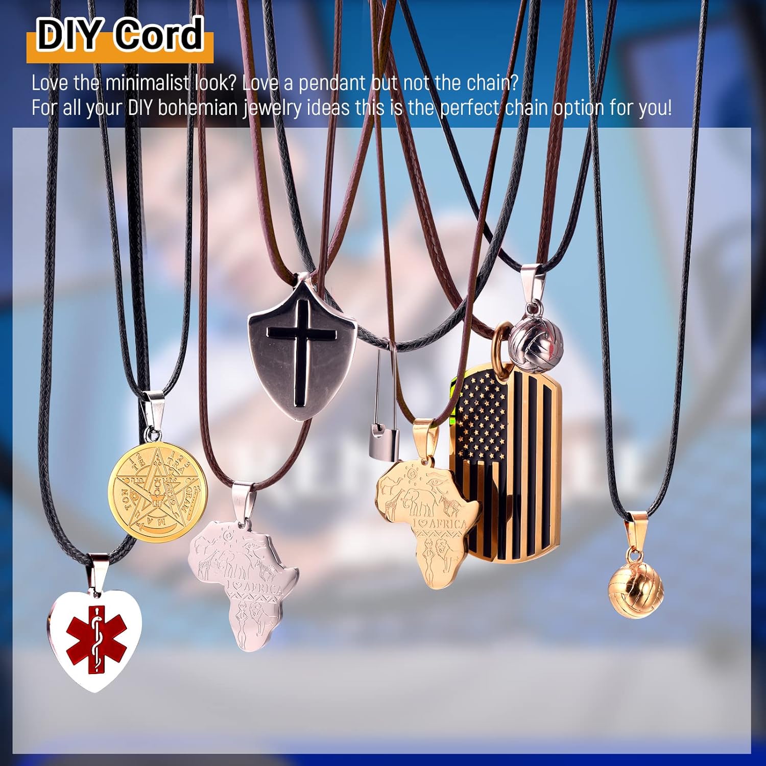 PROSTEEL Collar de cuero trenzado de cuerda encerada de 16 a 30 pulgadas, cierre duradero de acero inoxidable, cadena de cuerda de cera tejida para