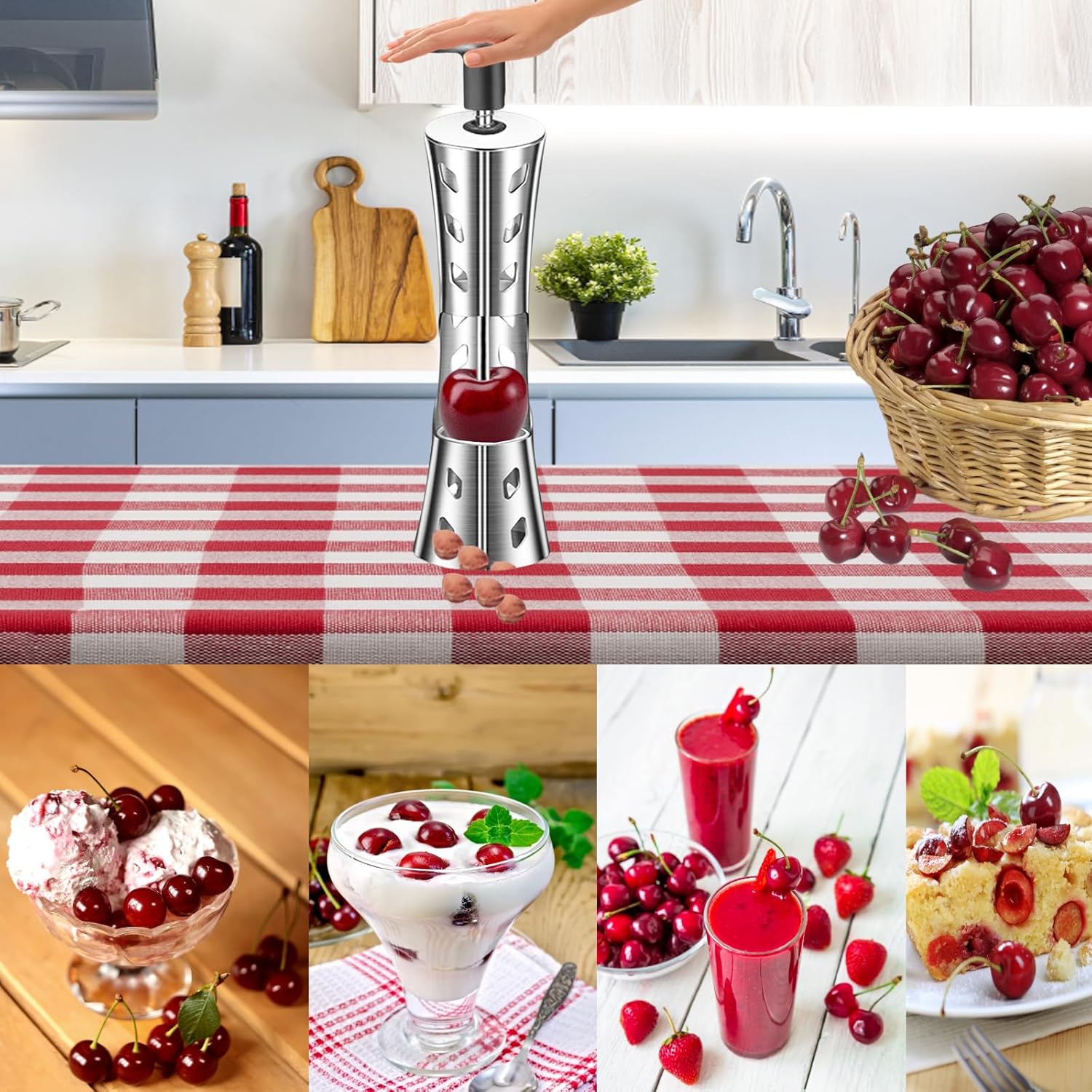 Cherry Pitter – Herramienta descorazonadora de acero inoxidable 304 de alta calidad, herramienta multifunción para eliminar semillas de cerezas para