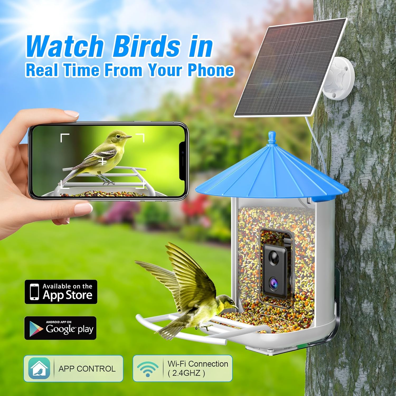 Farmice Comedero para pájaros con cámara, Cámara alimentadora de pájaros con panel solar, captura automática videos de aves y notificación, AI